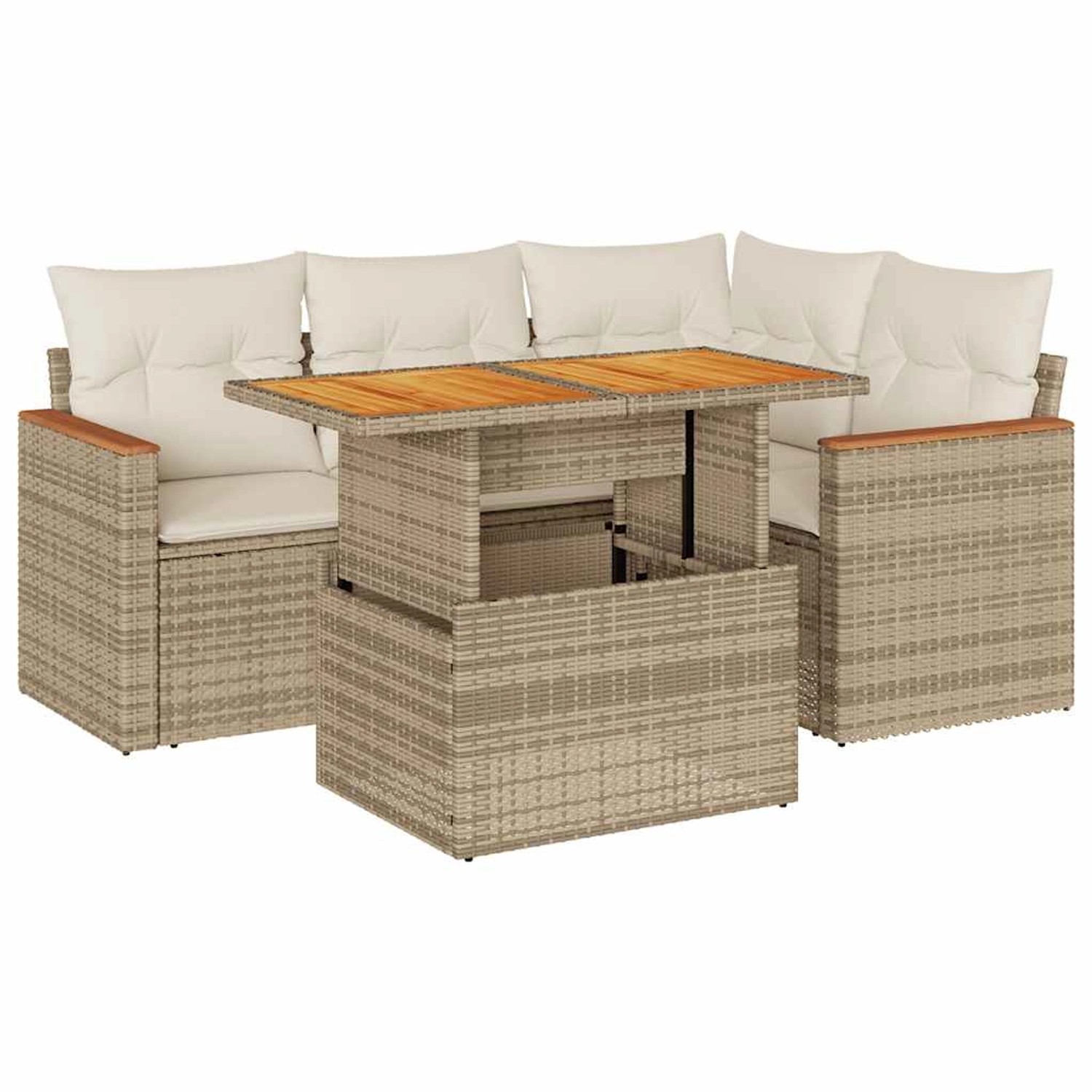 vidaXL 5-Tlg Garten-Sofagarnitur mit Kissen Beige Poly Rattan Akazie 332748 günstig online kaufen