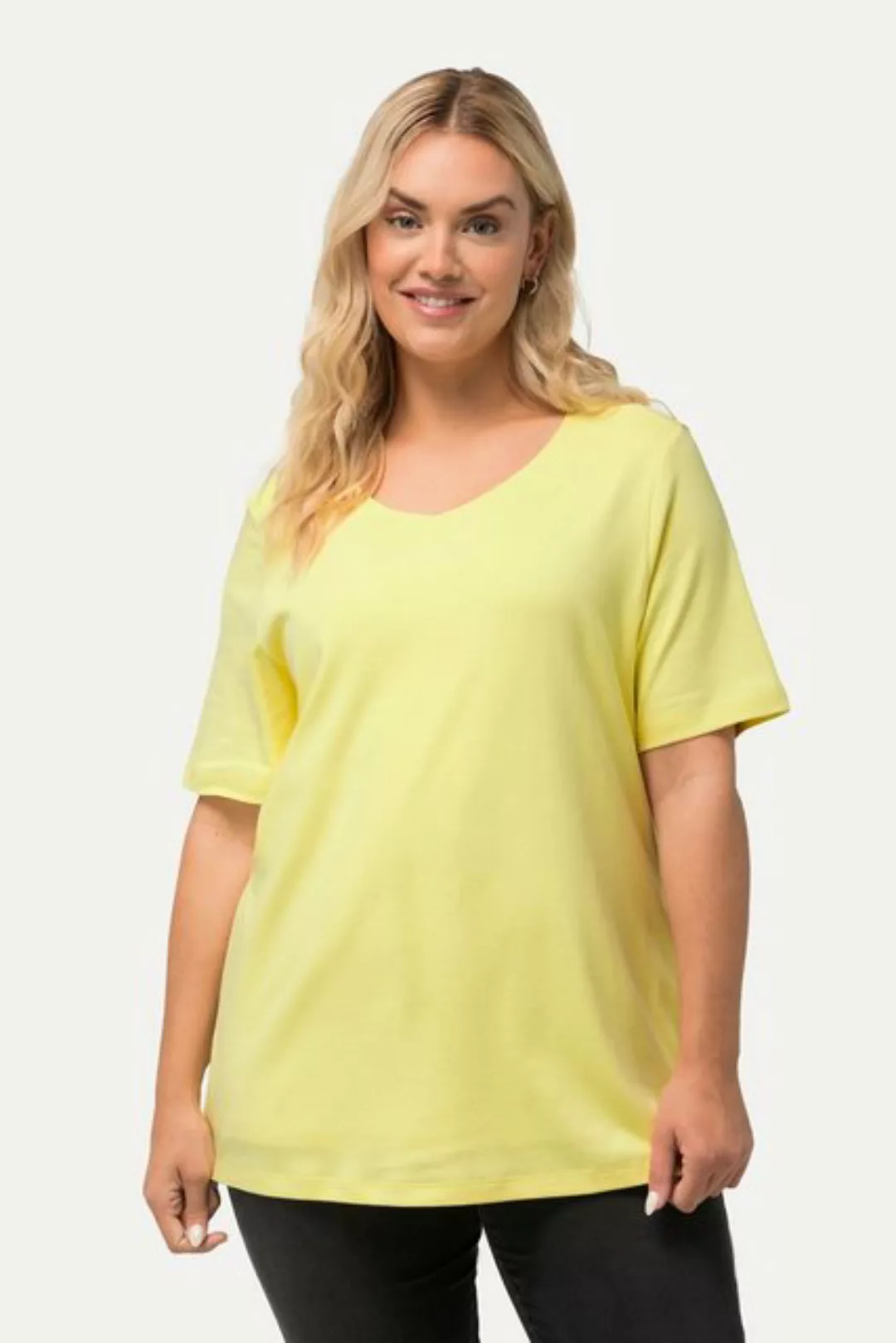 Ulla Popken Rundhalsshirt Shirt doppellagige Vorderseite Slim Rundhals günstig online kaufen