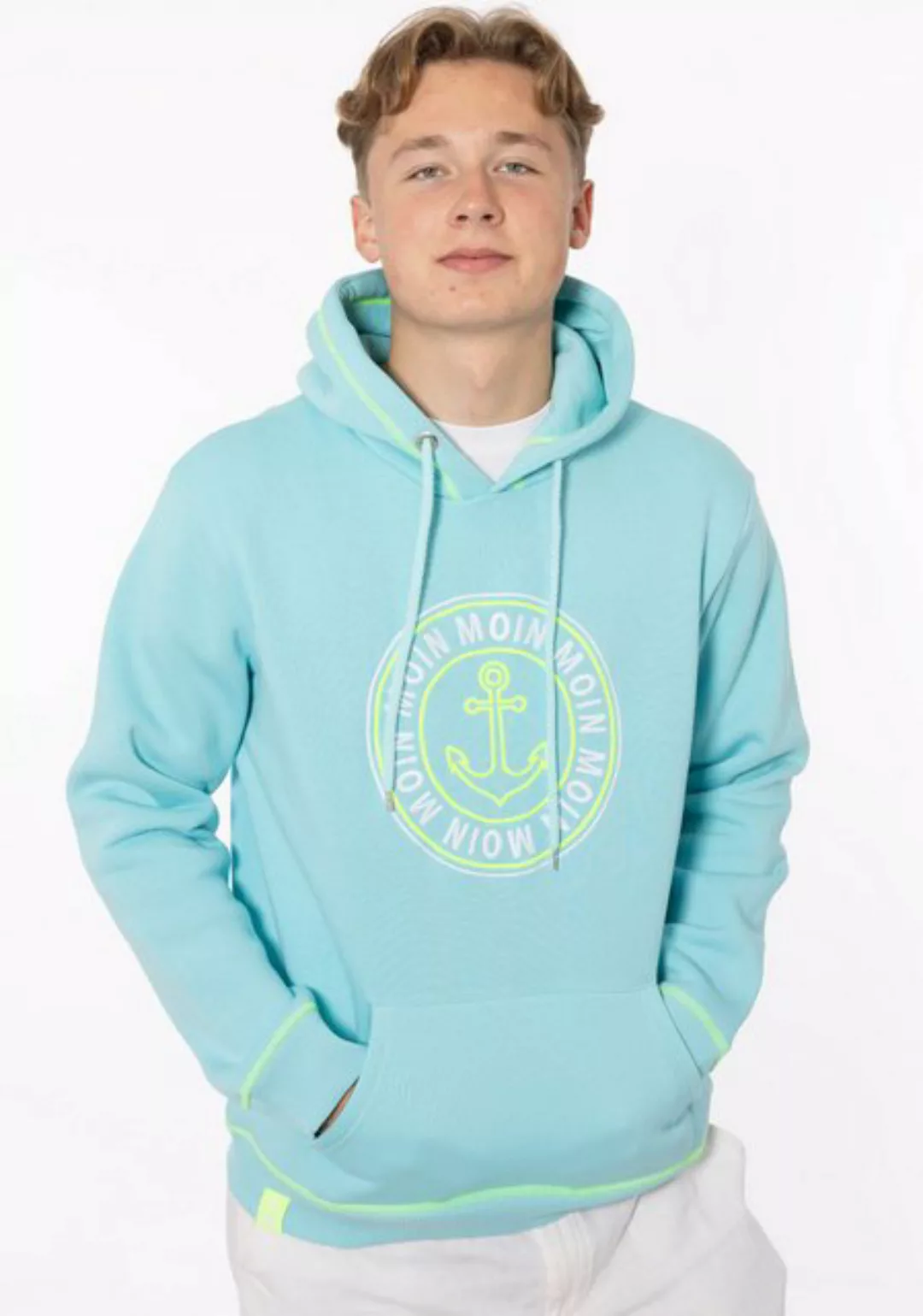 Zwillingsherz Hoodie "Anker & Moin" mit neongelber Kontrastnaht günstig online kaufen