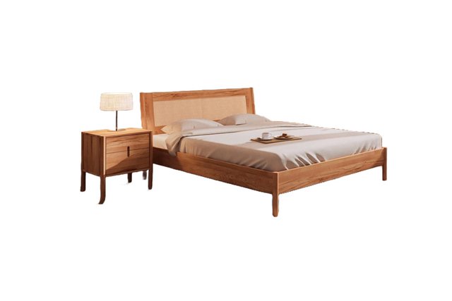 Natur24 Einzelbett Bett Zola 2 Kernbuche massiv 140x210 Rattankopfteil und günstig online kaufen