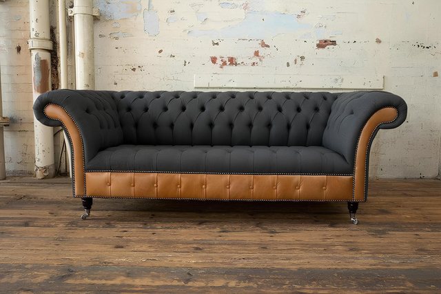 Xlmoebel Sofa Dreisitzer Sofa Chesterfield mit Bi-Material-Mix aus Leder un günstig online kaufen