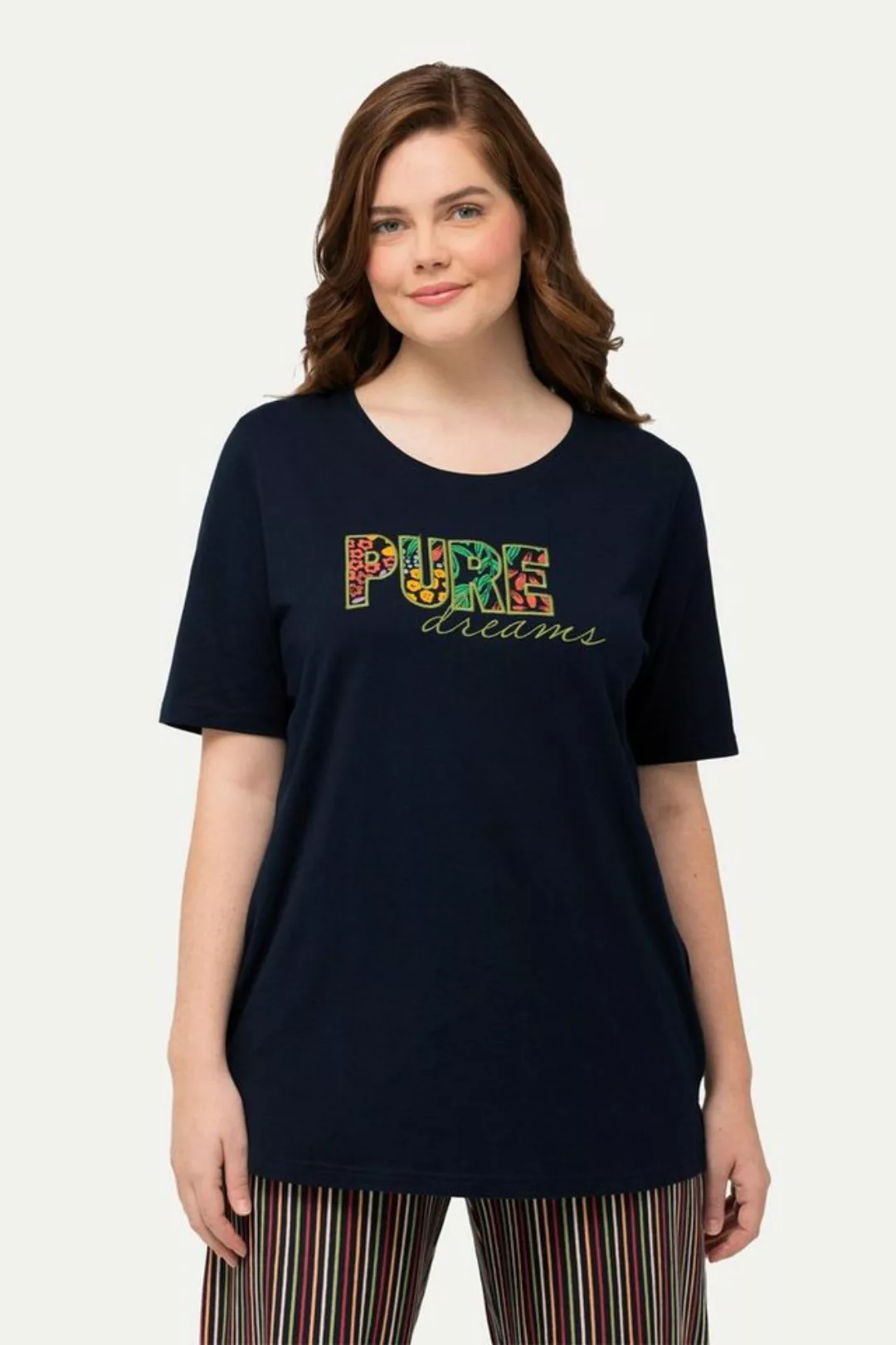 Ulla Popken Pyjamaoberteil Schlafanzug-Shirt PURE Rundhals Halbarm günstig online kaufen