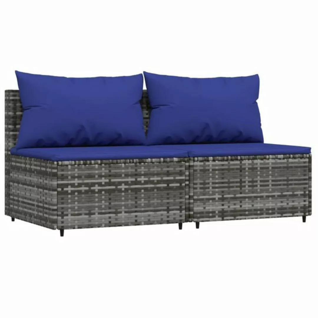 vidaXL Loungesofa Garten-Mittelsofas mit Kissen 2 Stk. Grau Poly Rattan, 1 günstig online kaufen