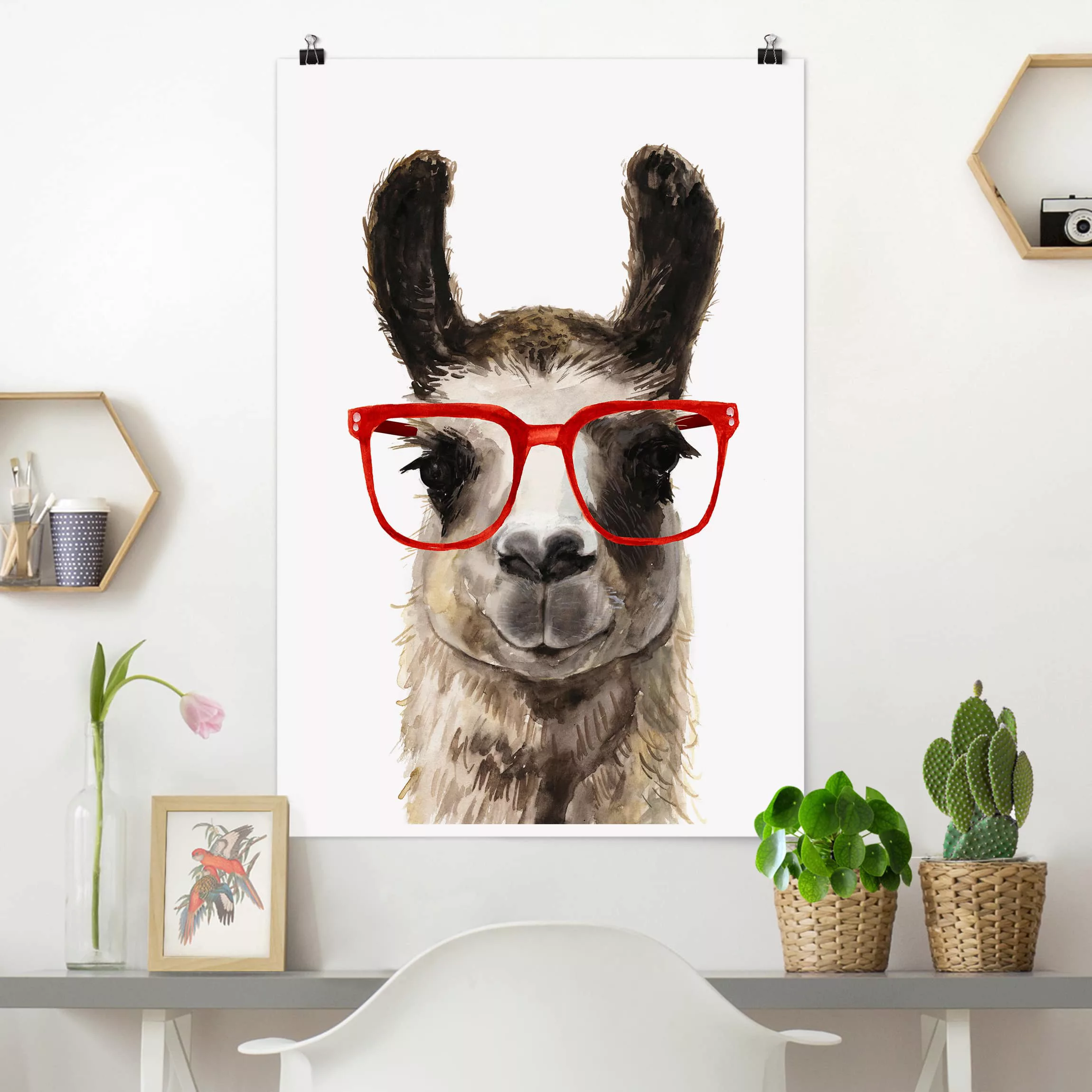 Poster Kinderzimmer - Hochformat Hippes Lama mit Brille II günstig online kaufen