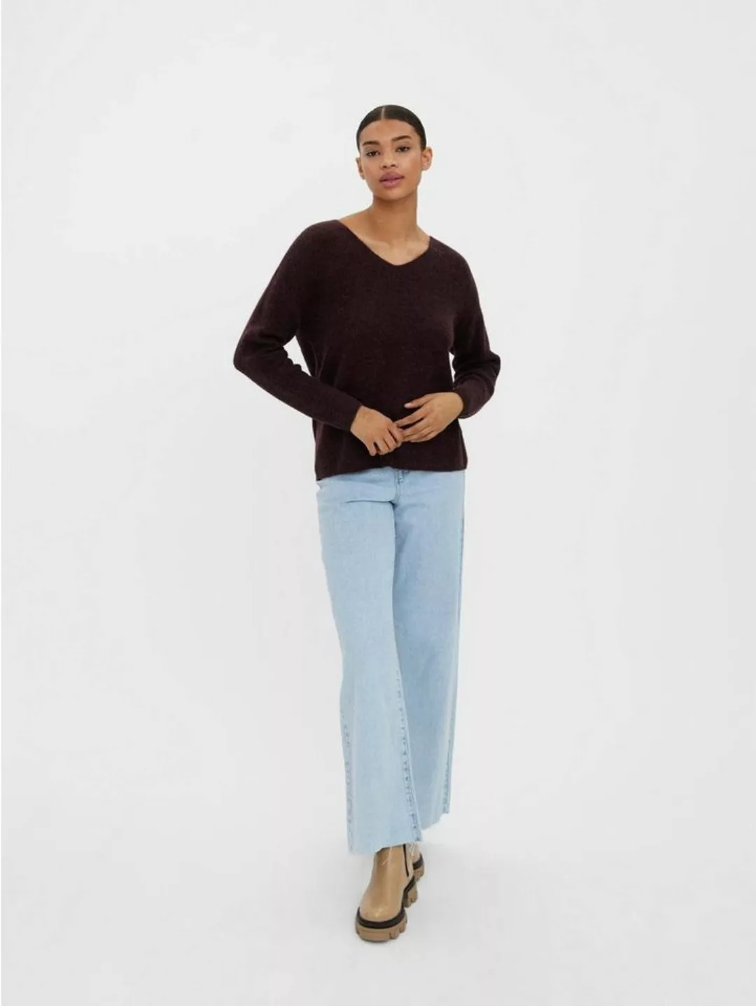 Vero Moda Strickpullover Strickpullover V-Ausschnitt Langarm Sweater VMCREW günstig online kaufen