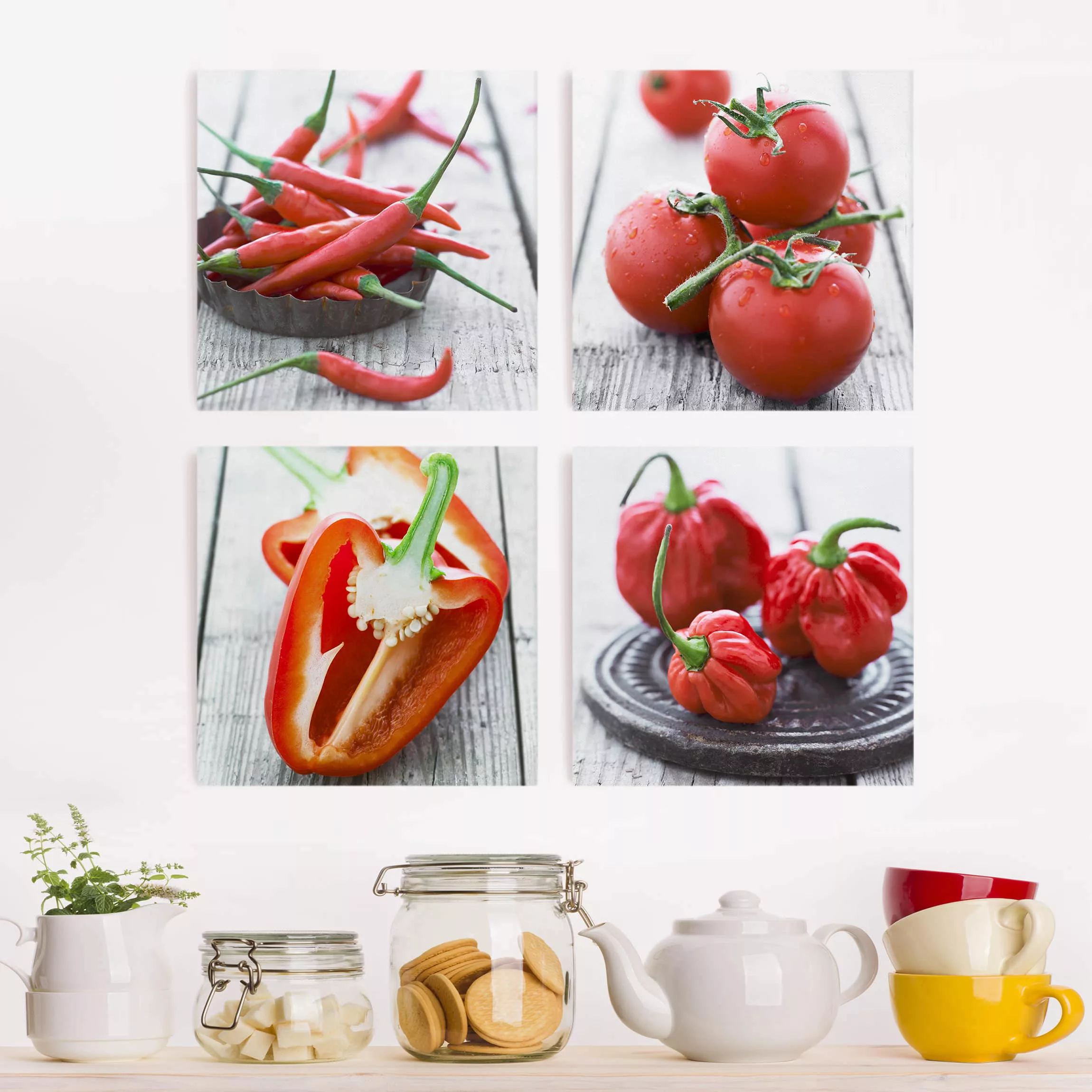 4-teiliges Leinwandbild Küche - Quadrat Rotes Gemüse günstig online kaufen