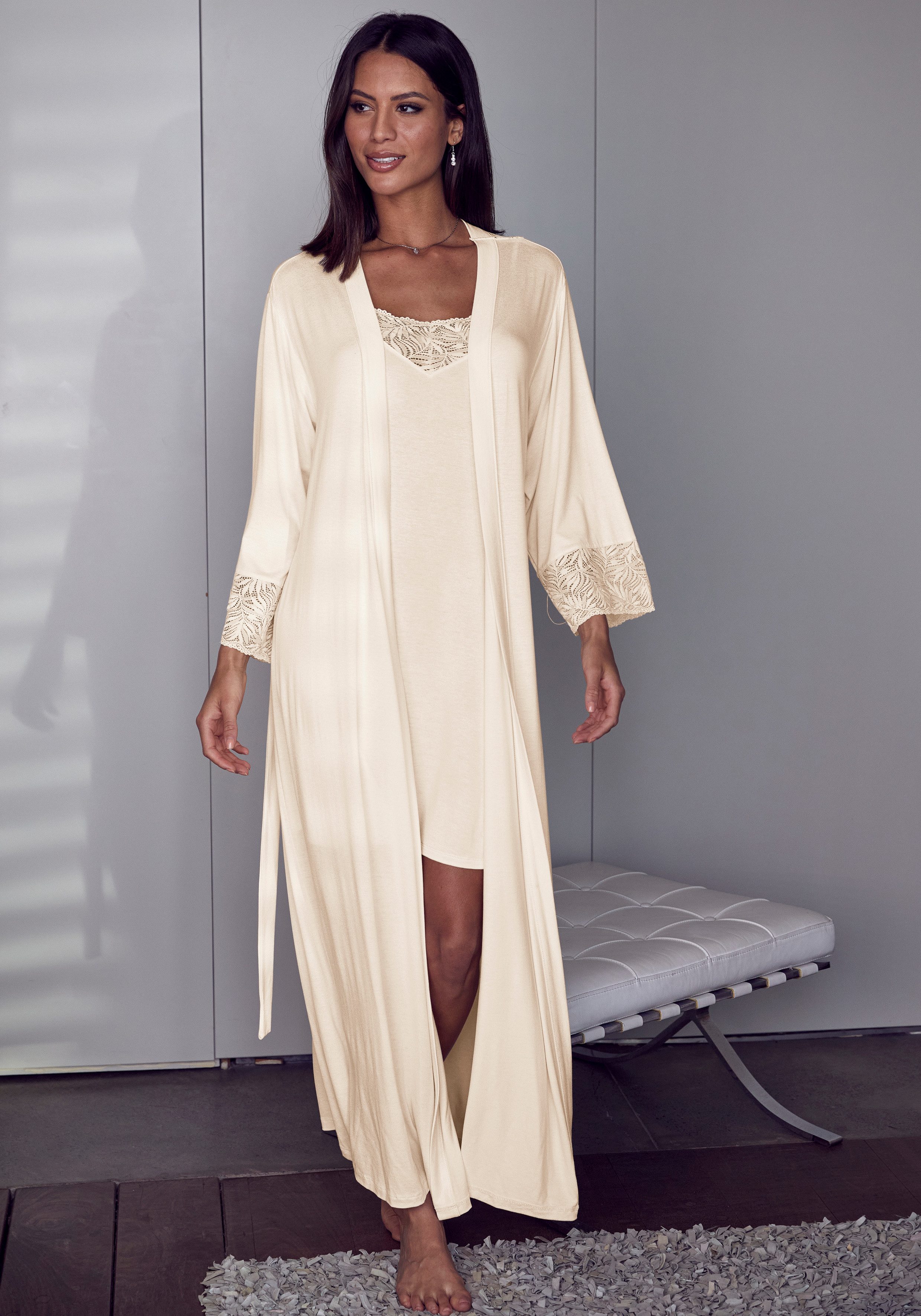 LASCANA Kimono, mit edlen Spitzendetails günstig online kaufen