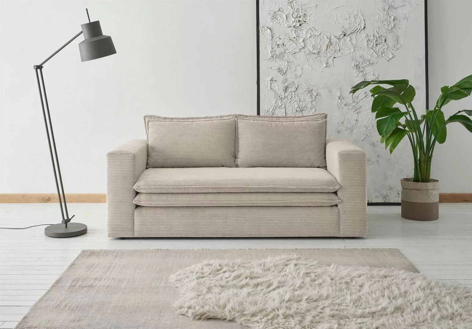 Design-Wohngalerie Sofa Couch Piagge 2 Sitzer - Cordstoff Hellbeige günstig online kaufen