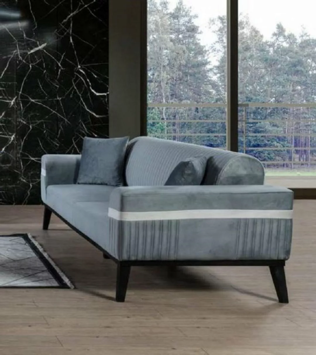 JVmoebel 3-Sitzer Sofa 3 Sitzer Textil Sofas Blau Stoff Polster Modern Drei günstig online kaufen