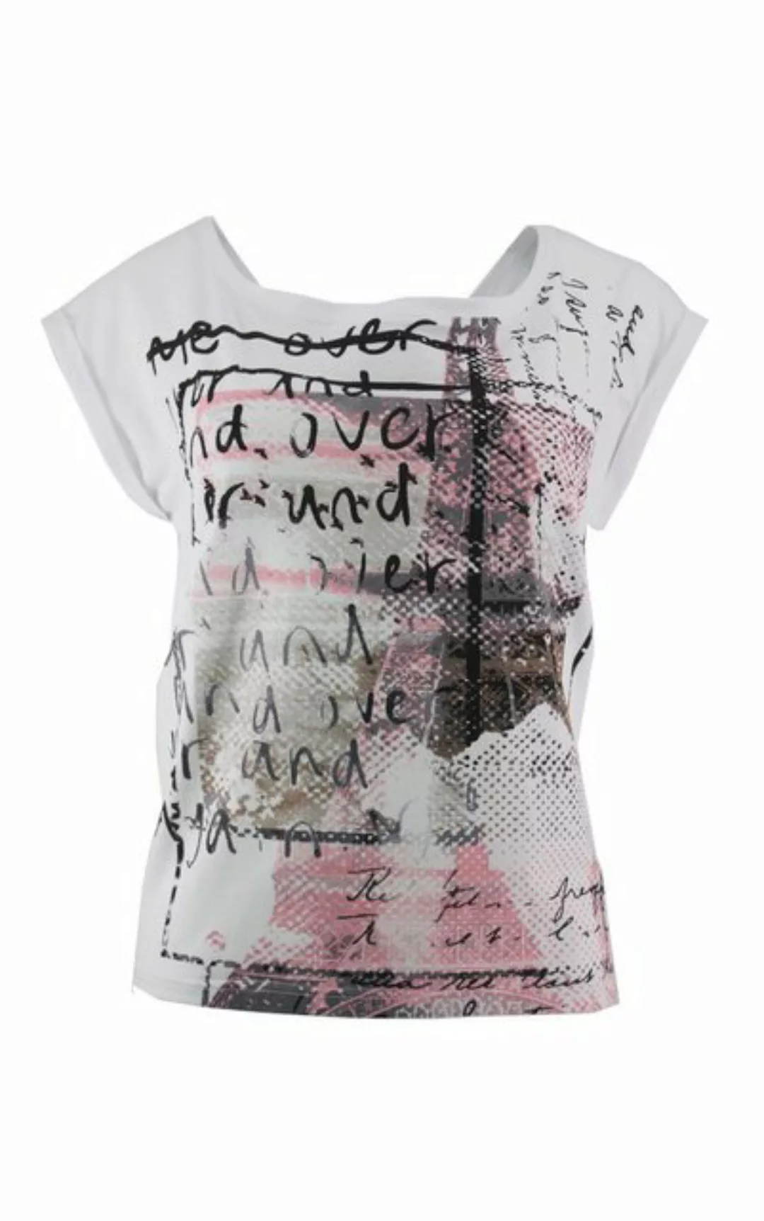 Passioni Print-Shirt mit schwarz-rosa abstraktem Paris-Print mit Schriftzug günstig online kaufen