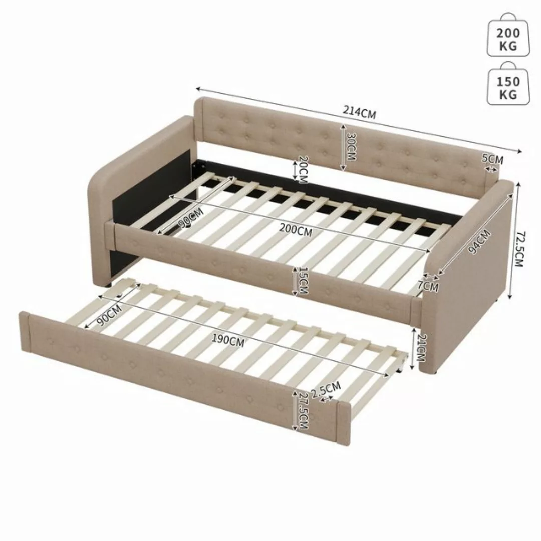 YVMOOEC Sofa 90*200cm Sofabett Tagesbett, mit ausziehbares rollbett günstig online kaufen
