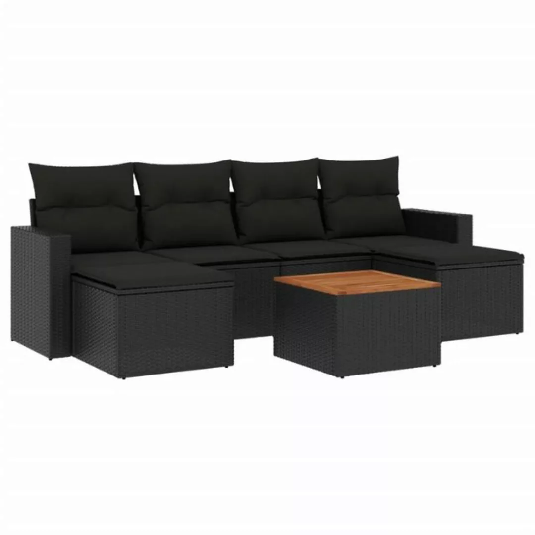 vidaXL Sofaelement 7-tlg. Garten-Sofagarnitur mit Kissen Schwarz Poly Ratta günstig online kaufen