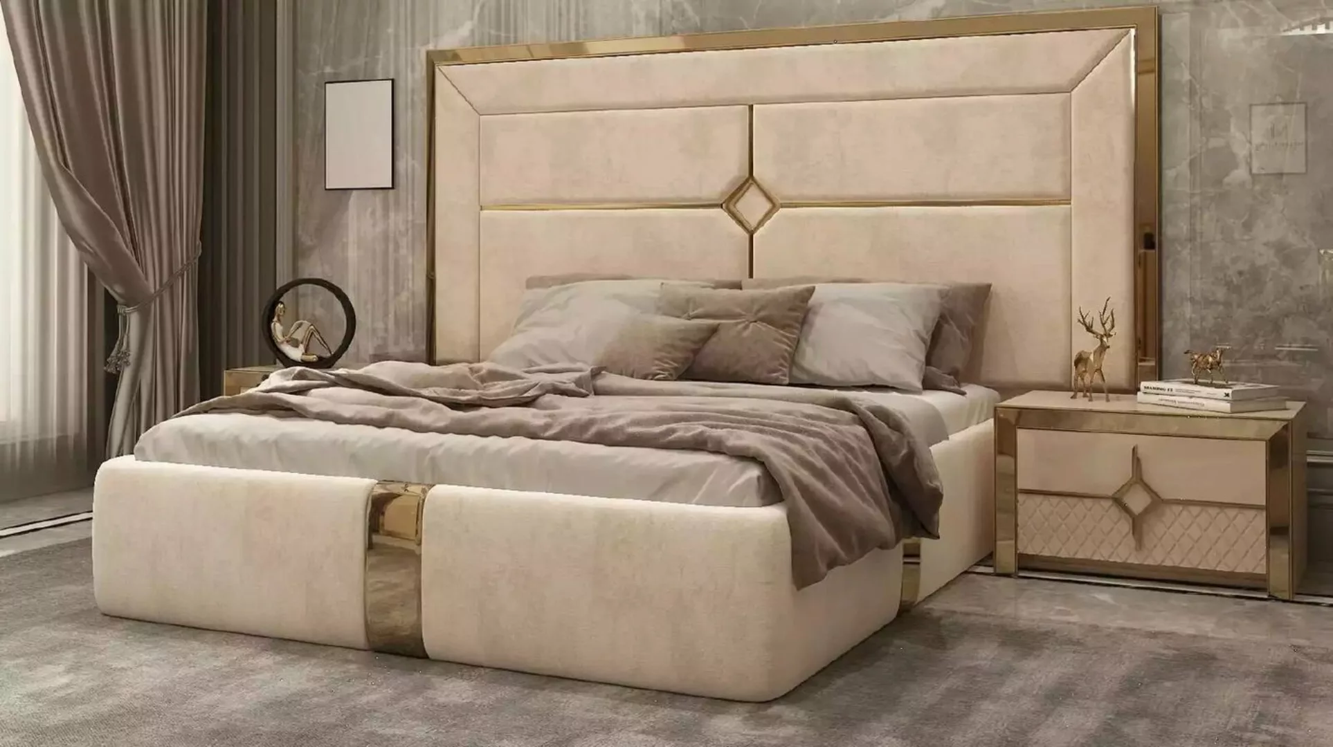 JVmoebel Bett Schlafzimmer Doppel Bett Luxus Einrichtung Beige Polster Mode günstig online kaufen