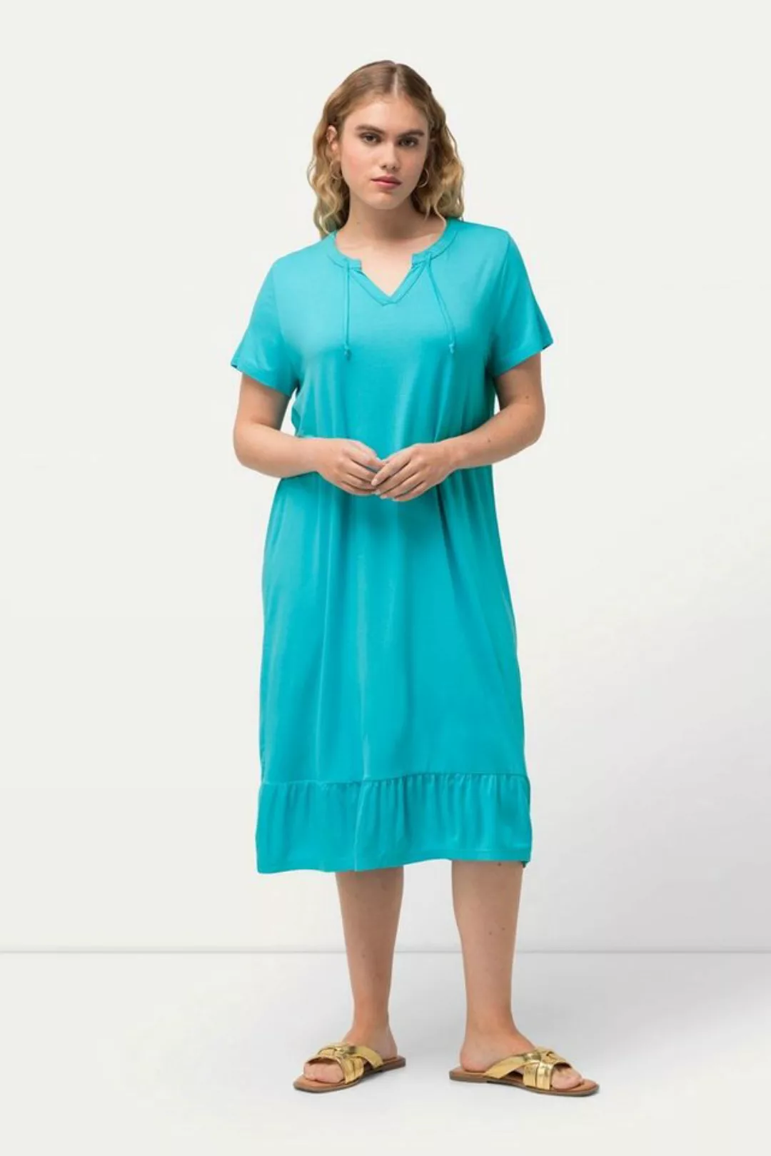 Ulla Popken Jerseykleid Jersey-Midikleid A-Linie Tunika-Ausschnitt Halbarm günstig online kaufen