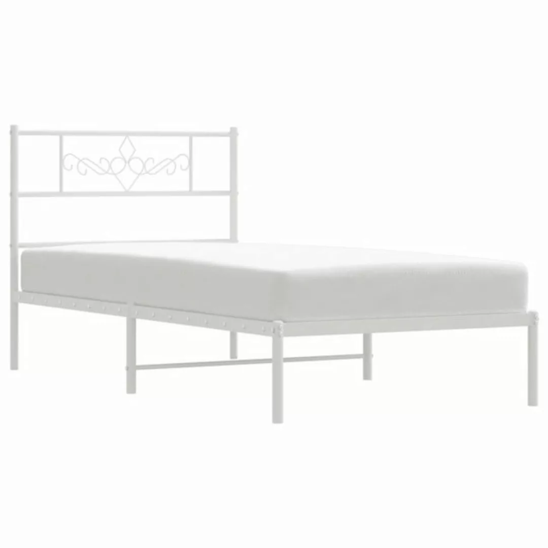 vidaXL Bettgestell Bettrahmen mit Kopfteil Metall Weiß 90x200 cm Bett Bettg günstig online kaufen