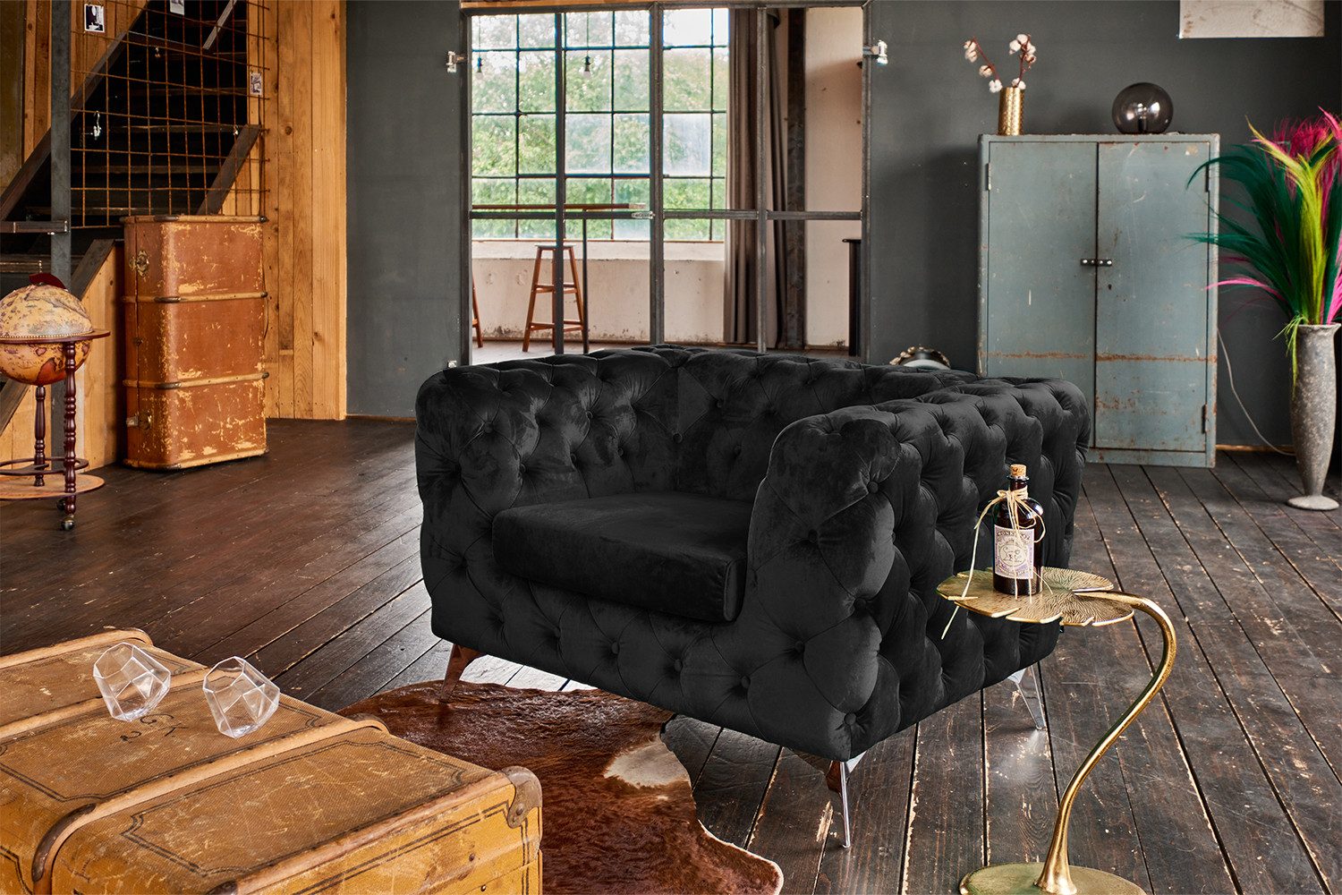 KAWOLA Sessel NARLA, Chesterfield Loungesessel Velvet günstig online kaufen