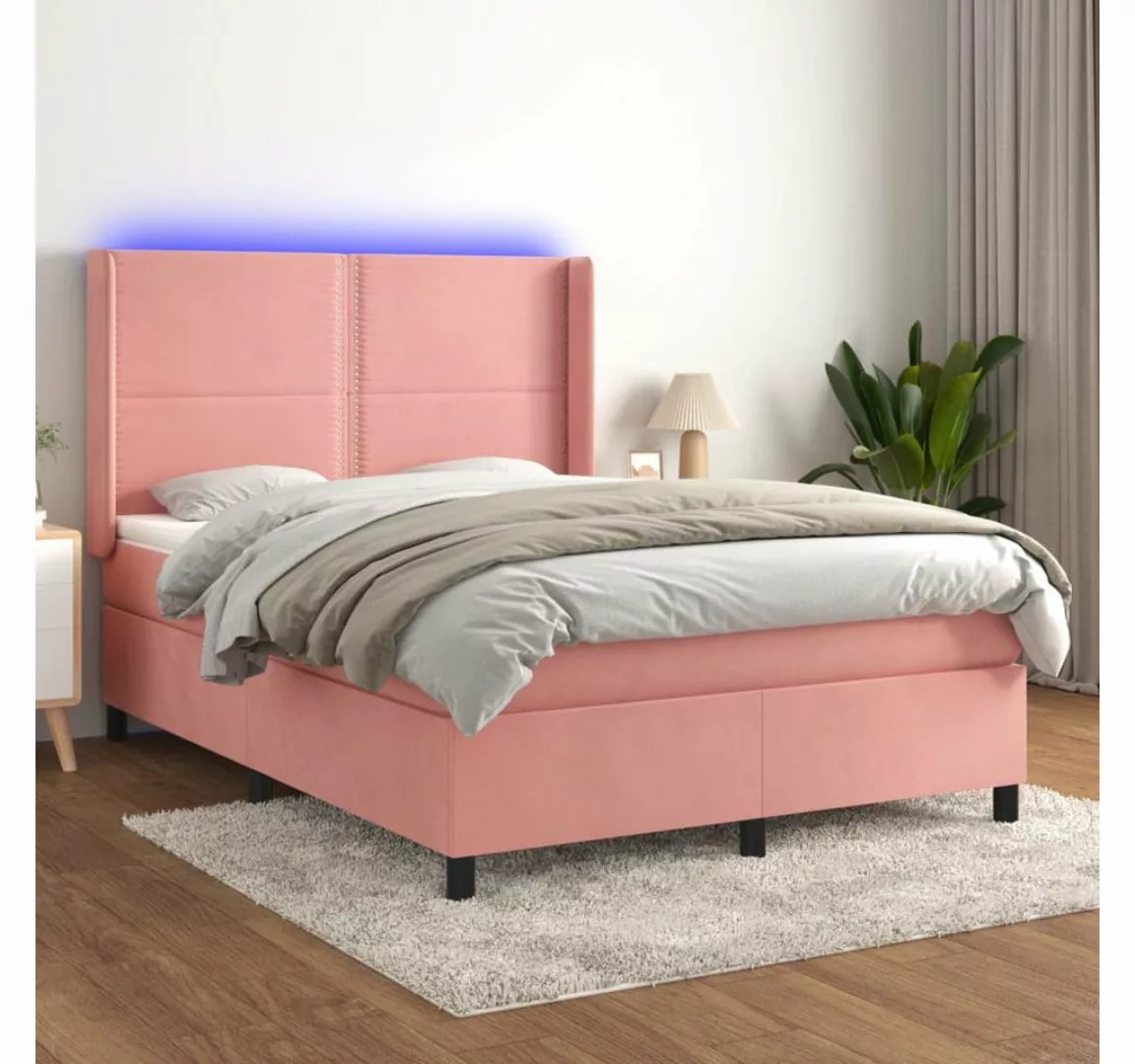 vidaXL Boxspringbett Boxspringbett mit Matratze und LED Samt (140 x 190 cm, günstig online kaufen