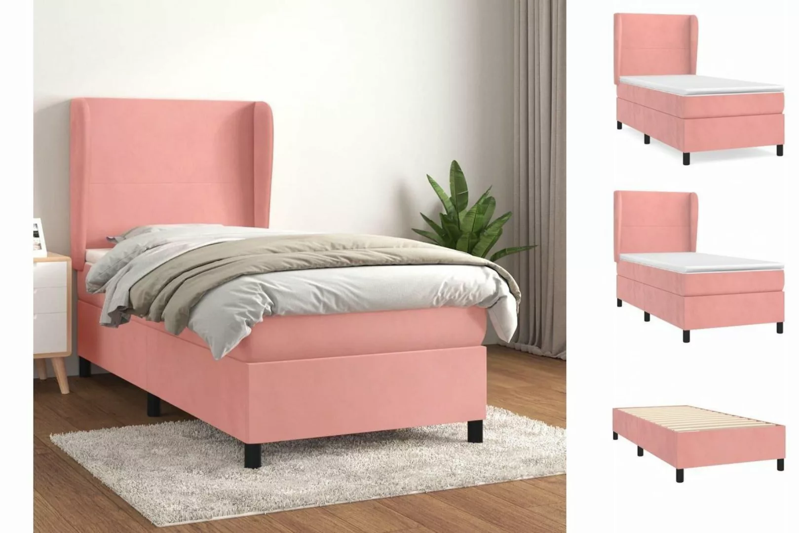 vidaXL Boxspringbett Boxspringbett mit Matratze Rosa 80x200 cm Samt Bett Be günstig online kaufen