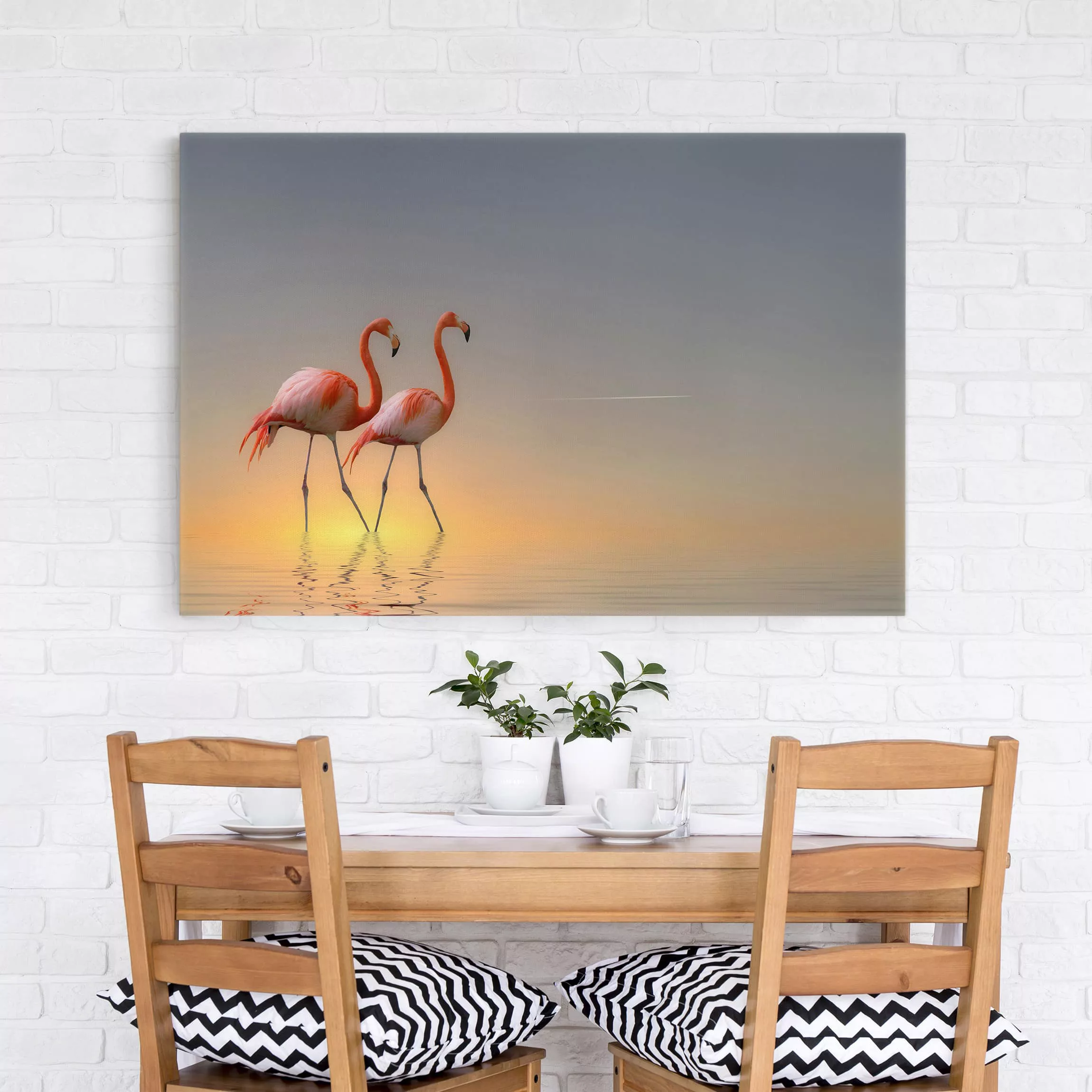 Leinwandbild Tiere - Querformat Flamingo Love günstig online kaufen
