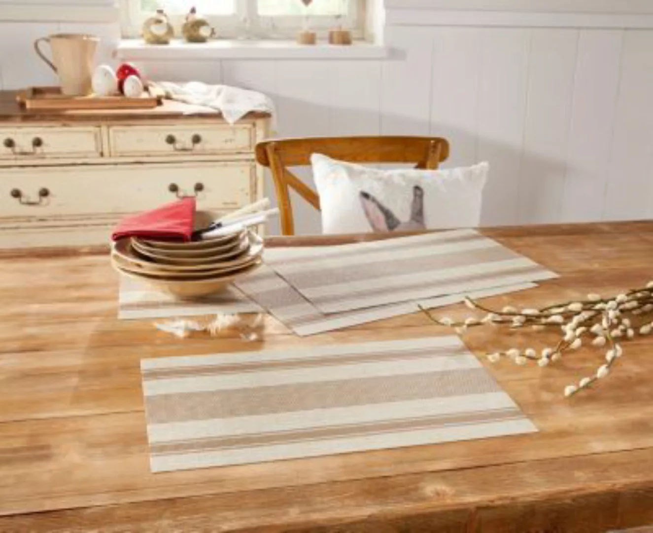HOME Living Platzmatte SPAR-SET 2x Querstreifen Platzsets beige/braun günstig online kaufen