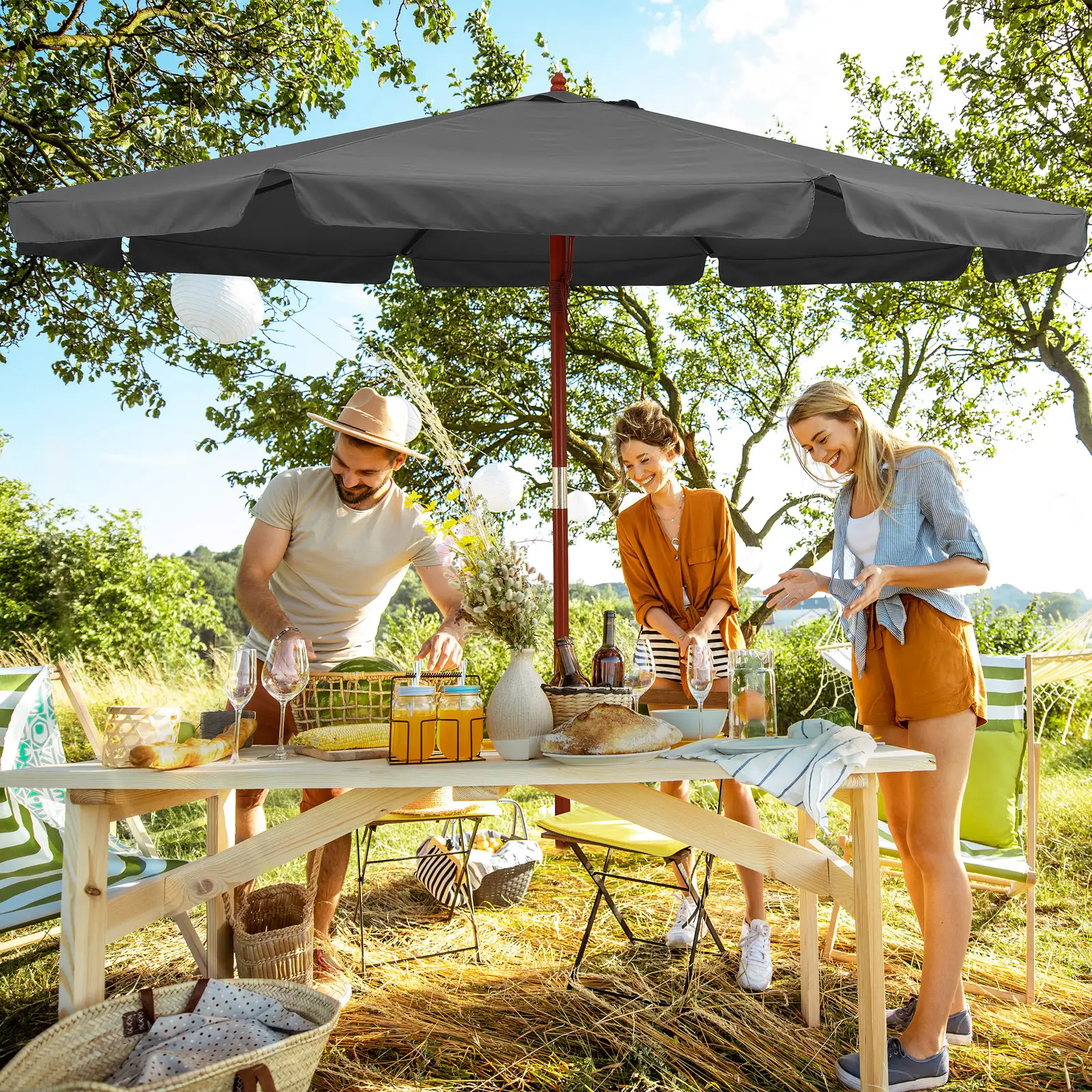 Sonnenschirm Anthrazit Holz Ø330cm UV-Schutz 80+ günstig online kaufen