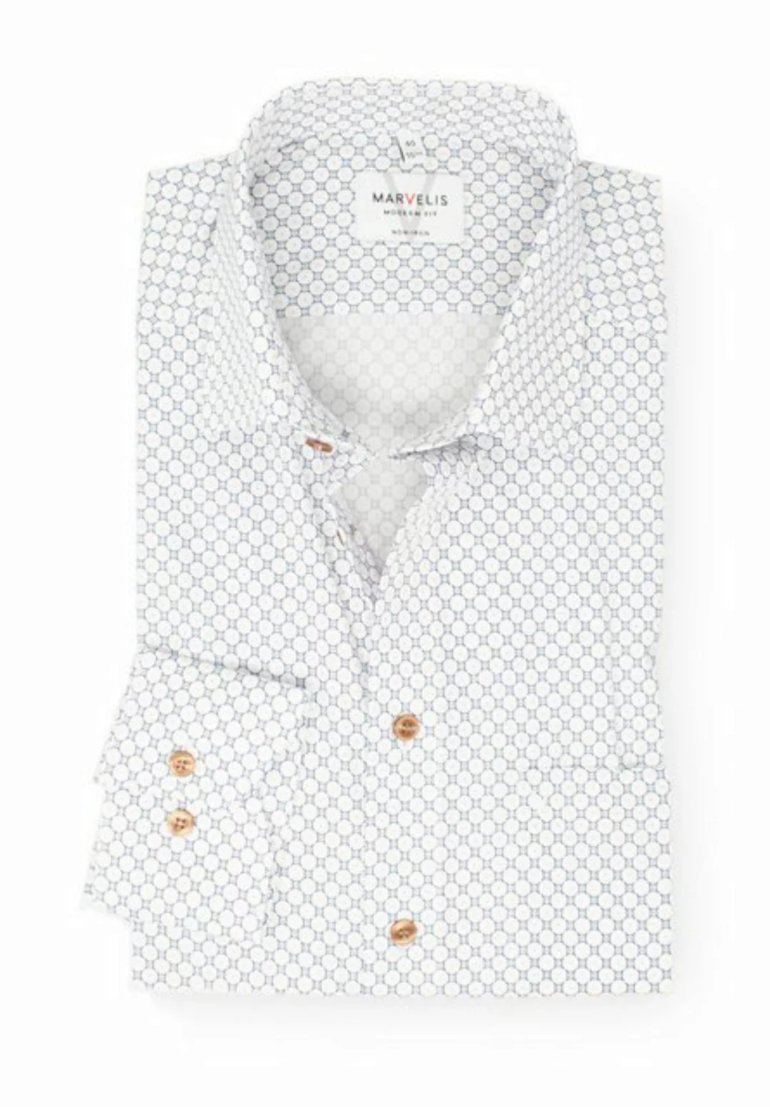 MARVELIS Businesshemd Businesshemd - Modern Fit - Langarm - Muster - Weiß günstig online kaufen