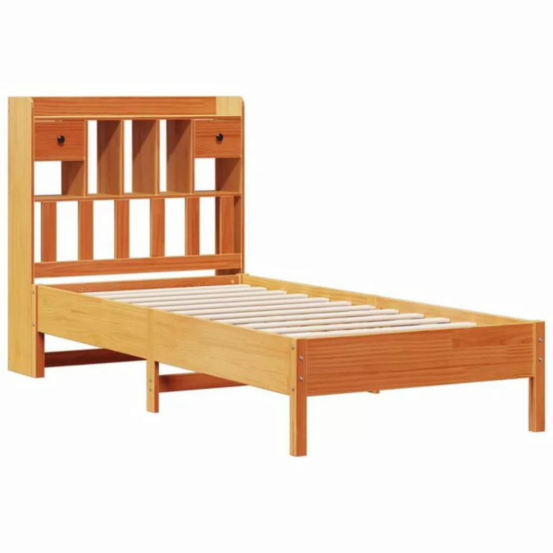 vidaXL Bett Massivholzbett mit Regal ohne Matratze Wachsbraun 75x190 cm günstig online kaufen