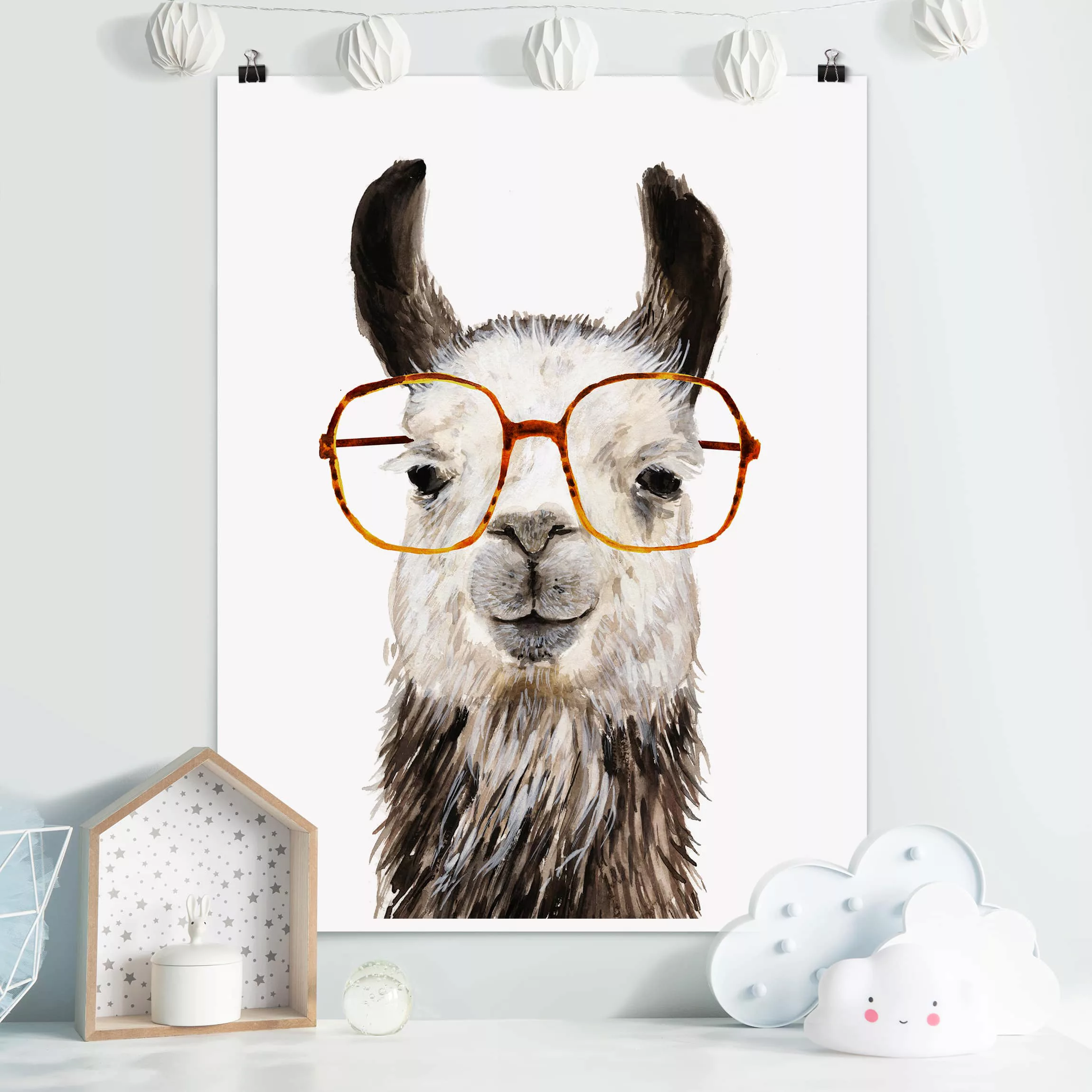 Poster Kinderzimmer - Hochformat Hippes Lama mit Brille IV günstig online kaufen
