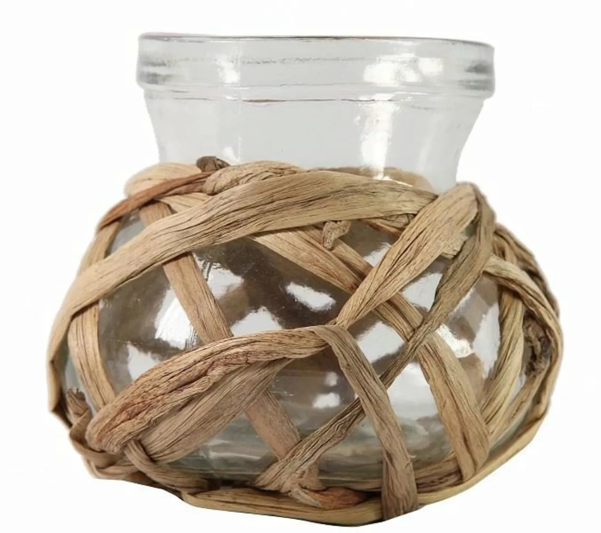 Decostar Vasen Vase mit geflochtenem Gras M 12 cm (klar) günstig online kaufen