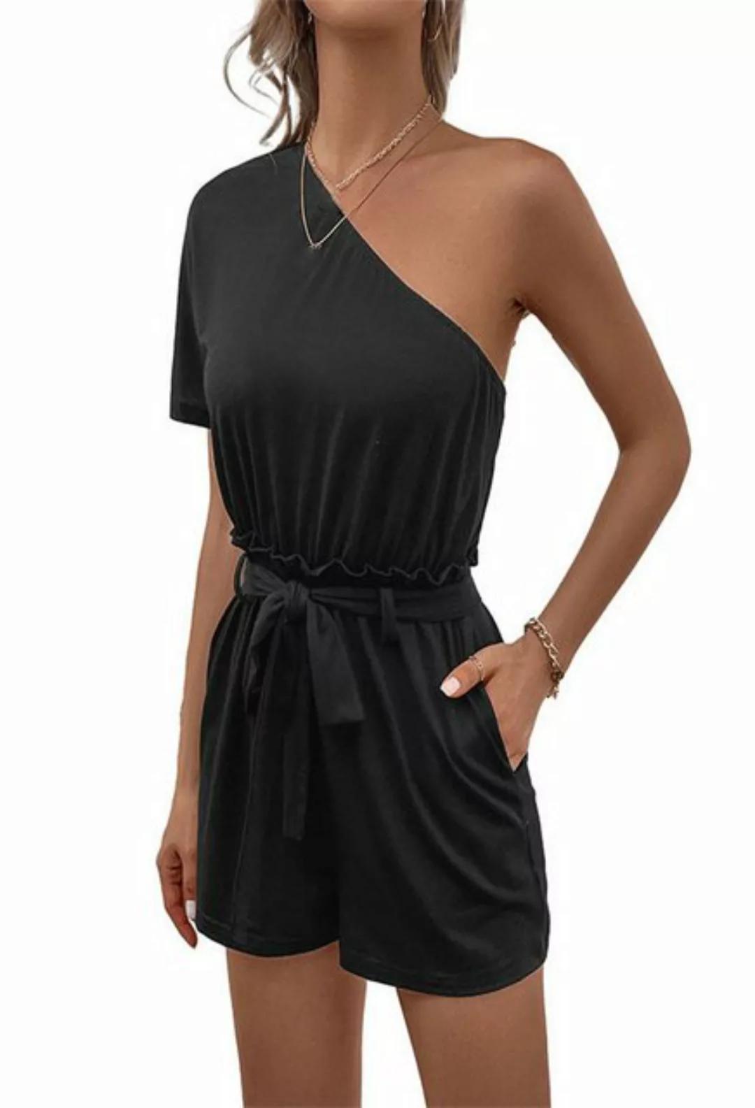 CHENIN 7/8-Overall Sommer Damen Casual One Shoulder Solid Farbe Kleid Short günstig online kaufen