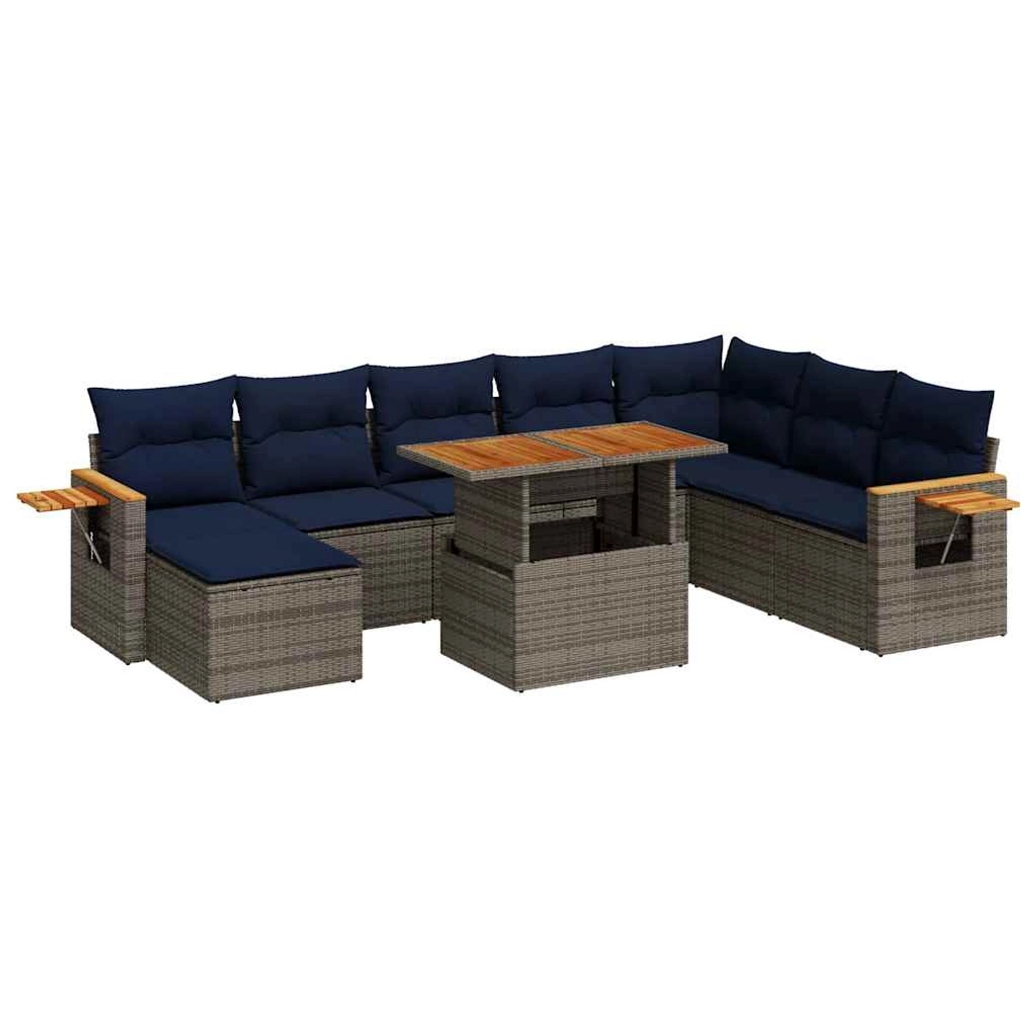vidaXL 10-Tlg Garten-Sofagarnitur mit Kissen Grau Poly Rattan Akazie 332763 günstig online kaufen