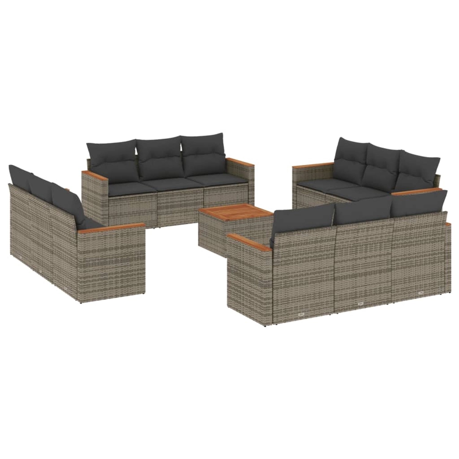 vidaXL 13-Tlg Garten-Sofagarnitur mit Kissen Grau Poly Rattan 3258245 günstig online kaufen