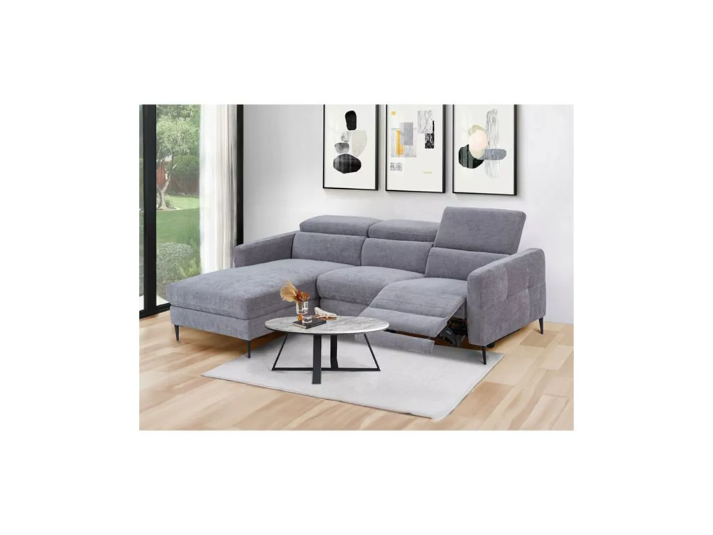 Eckrelaxsofa elektrisch - Ecke links - Stoff - Grau - FUSETA günstig online kaufen