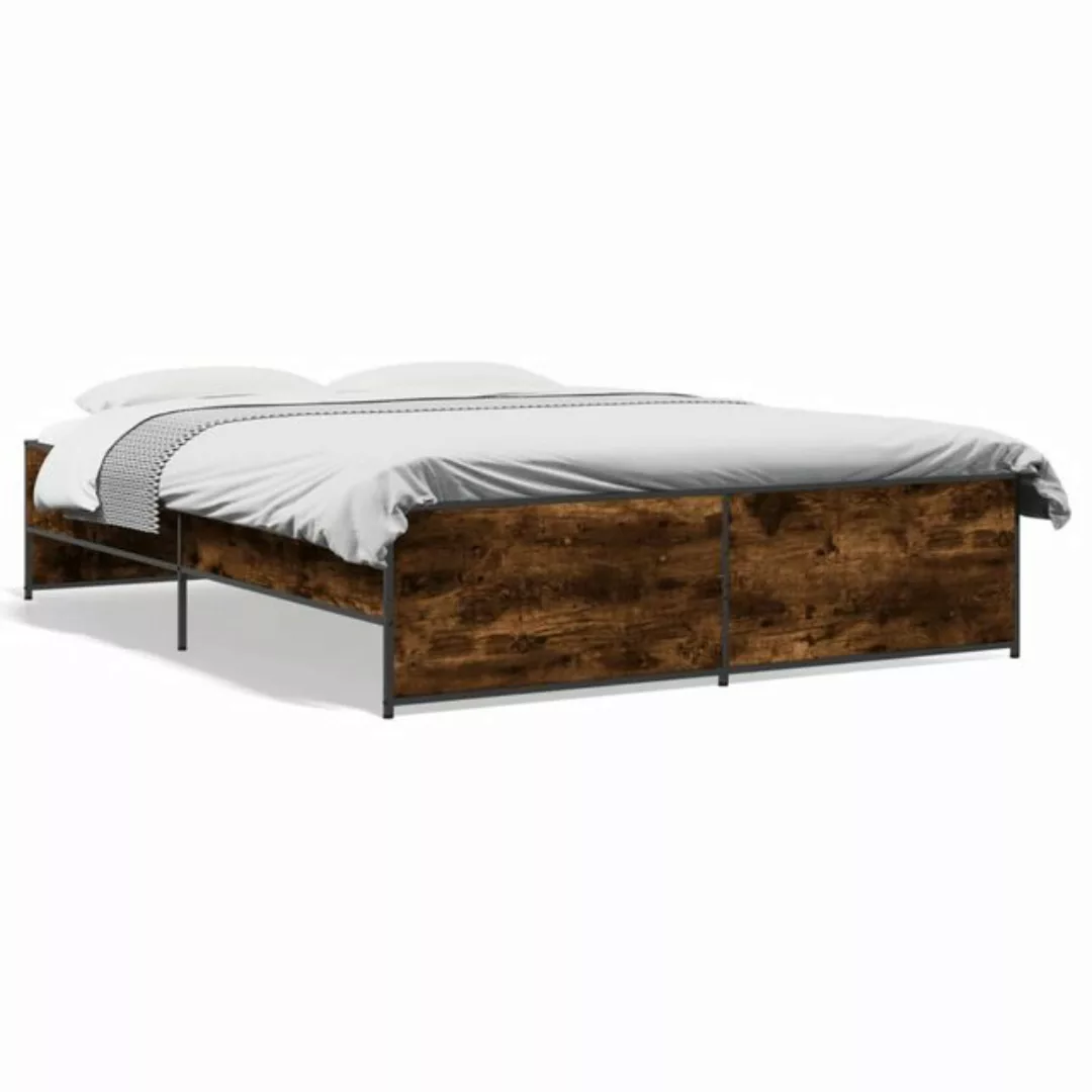 vidaXL Bett Bettgestell Räuchereiche 140x200 cm Holzwerkstoff und Metall günstig online kaufen