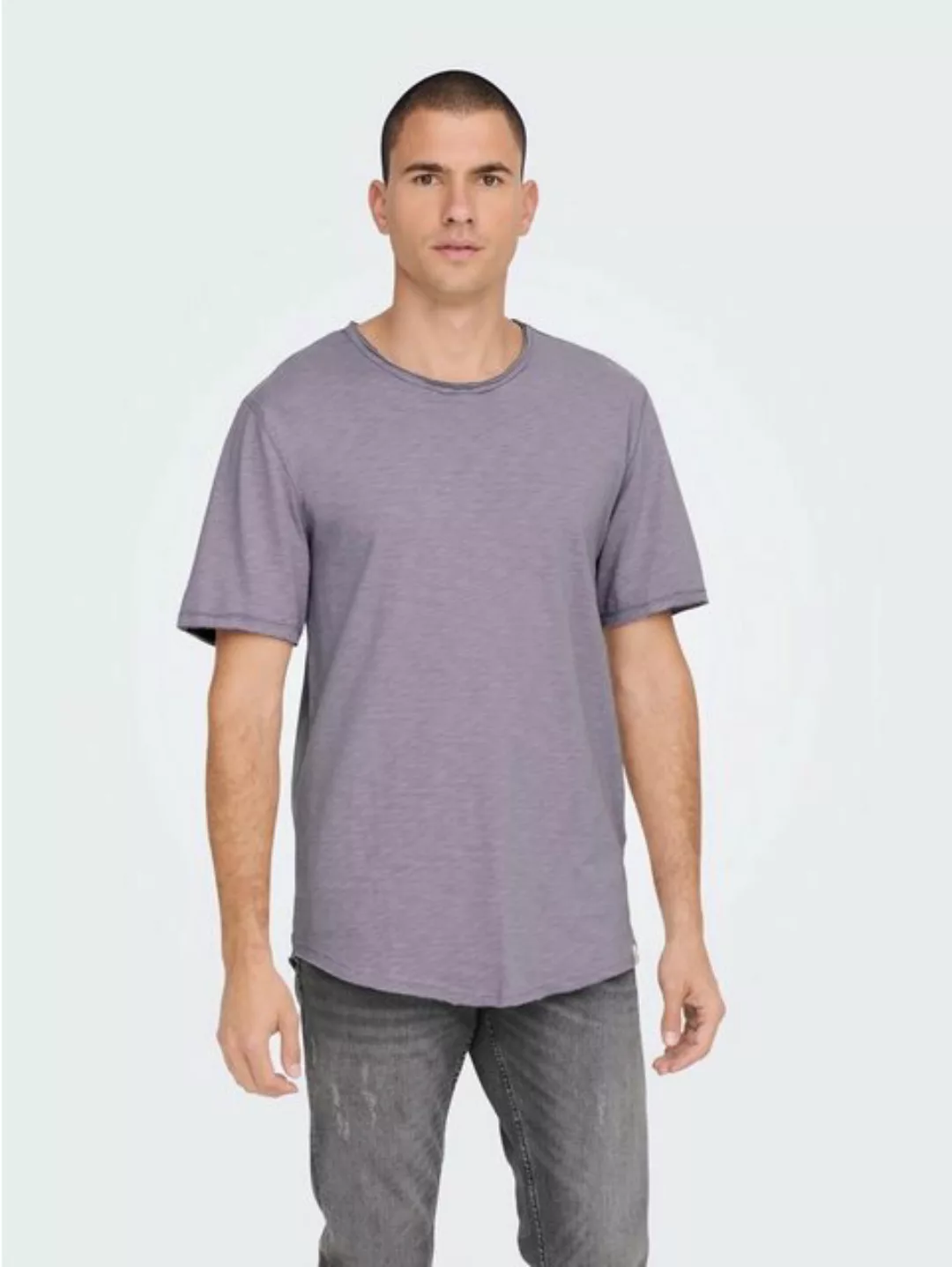 ONLY & SONS T-Shirt Langes Rundhals T-Shirt Einfarbiges Kurzarm Basic Shirt günstig online kaufen