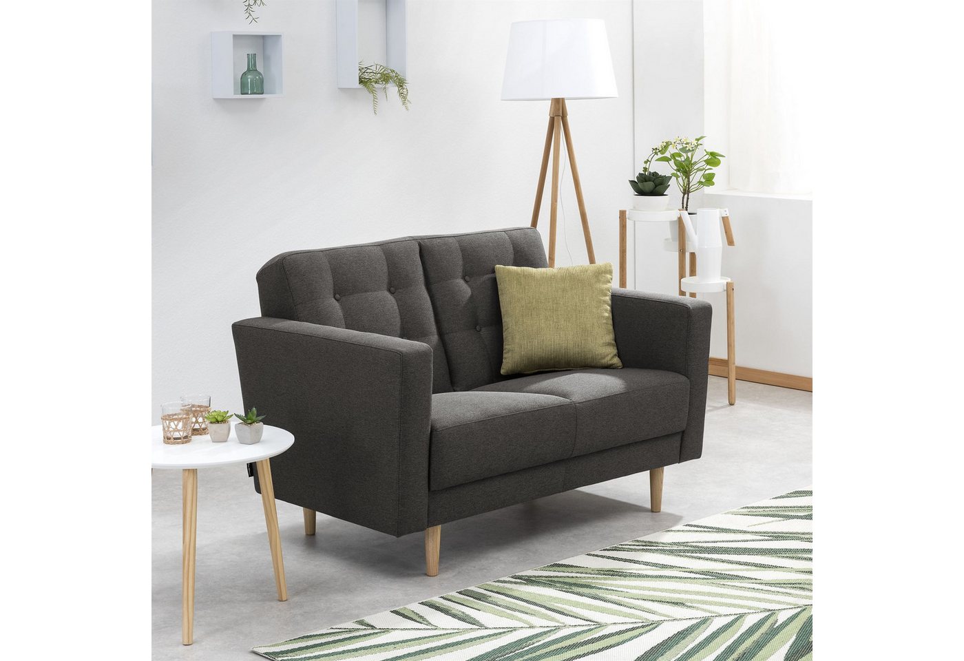 58 aufm Kessel Sofa 2-Sitzer Kaisa Bezug Flachgewebe Esche natur / anthrazi günstig online kaufen