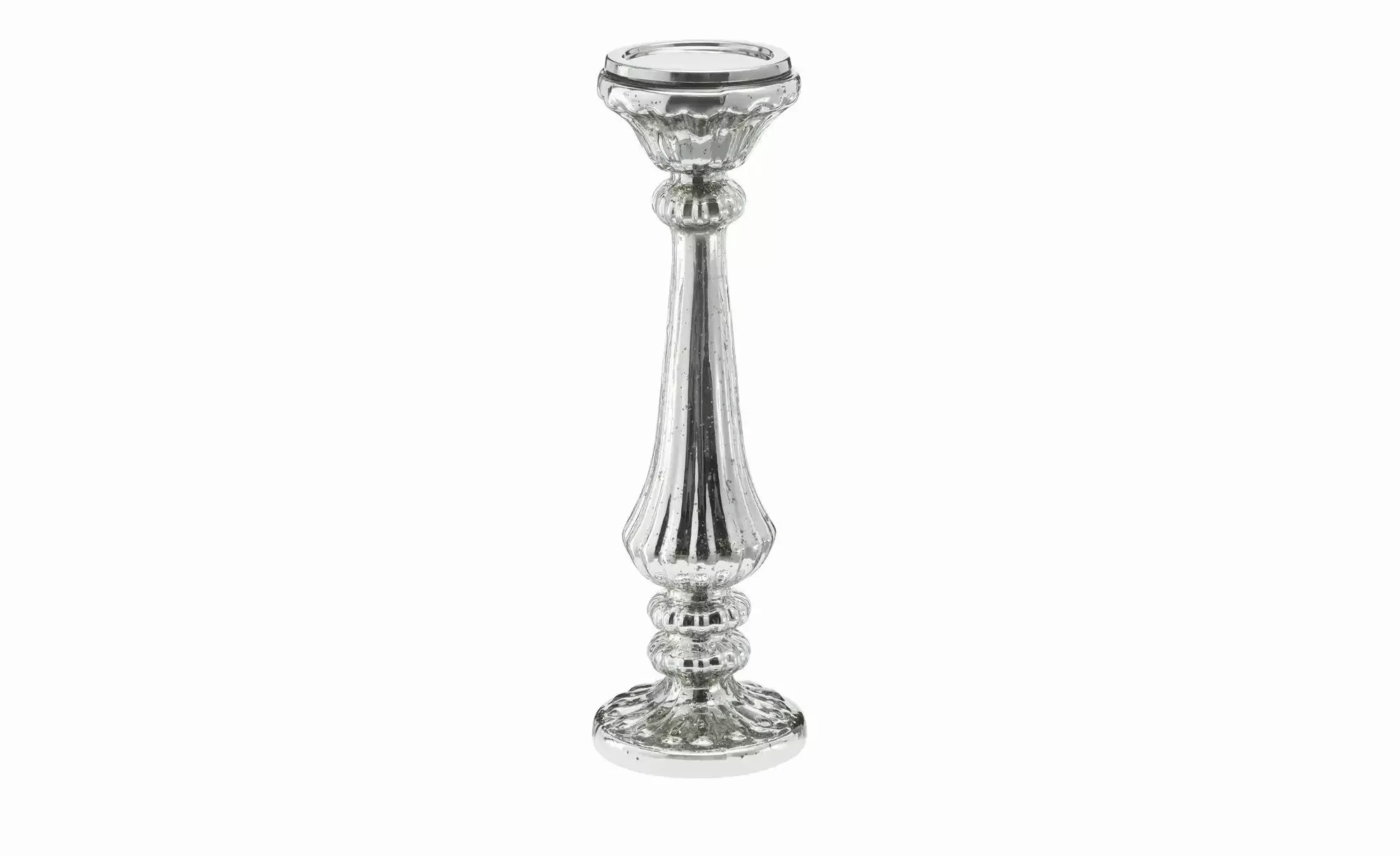 HOME STORY Kerzenständer   ¦ silber ¦ Glas,Eisen ¦ Maße (cm): H: 42  Ø: 13 günstig online kaufen