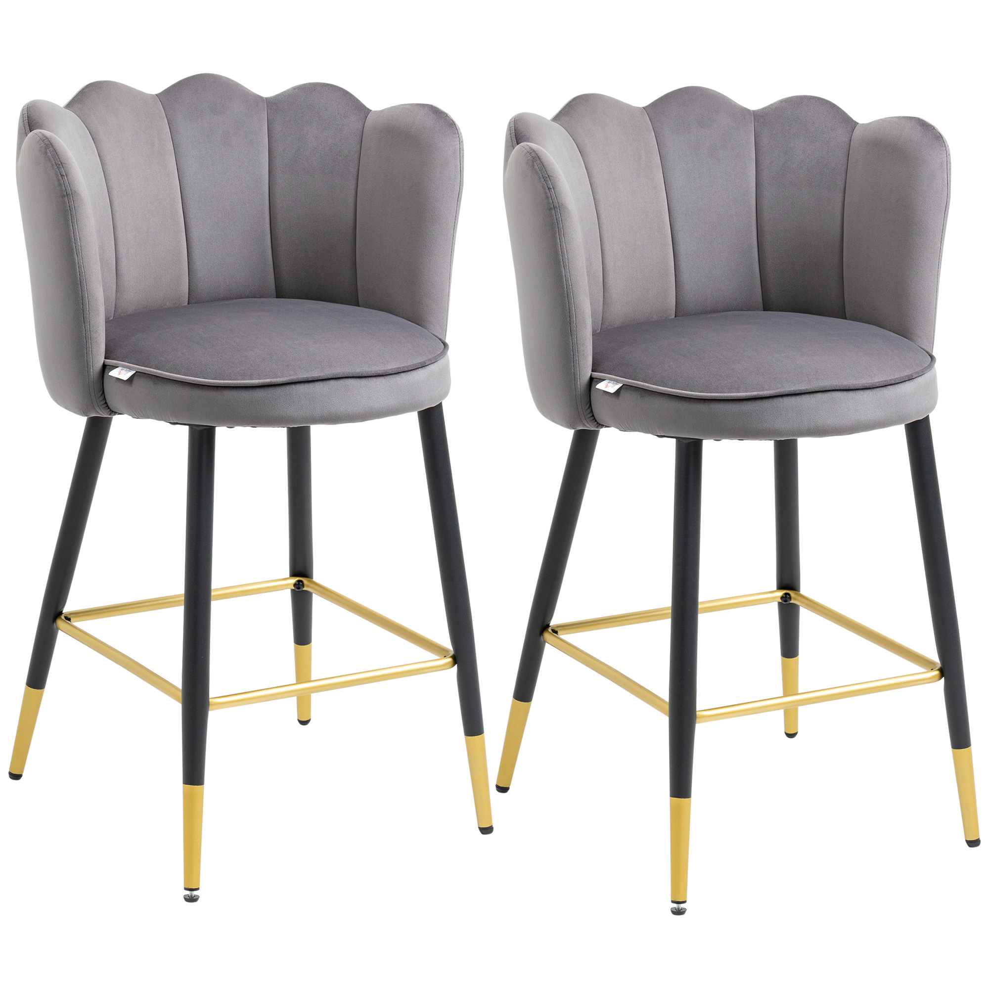 HOMCOM Set mit 2 Samt Barhockern mit Fußstütze und Stahlbasis, 59x52x90cm, günstig online kaufen
