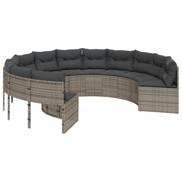 vidaXL Loungesofa Gartensofa mit Kissen Rund Grau Poly Rattan günstig online kaufen