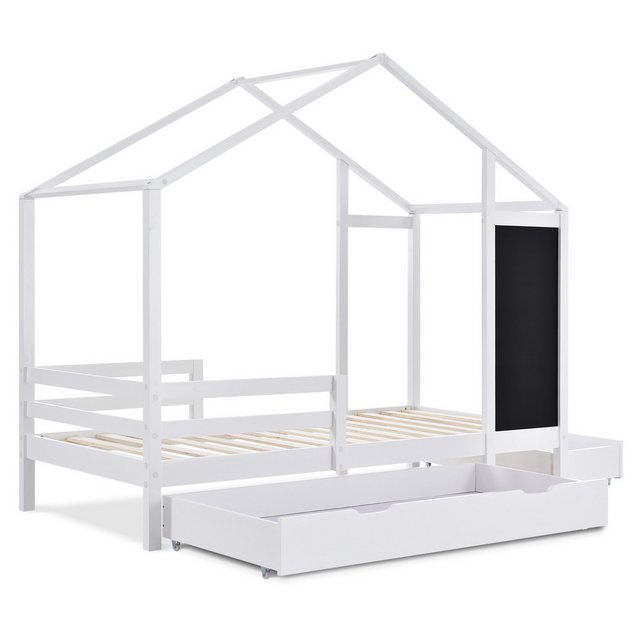 Celya Kinderbett Hausbett 90 x 200 cm, Holzbett mit Tafel und 2 Schubladen, günstig online kaufen