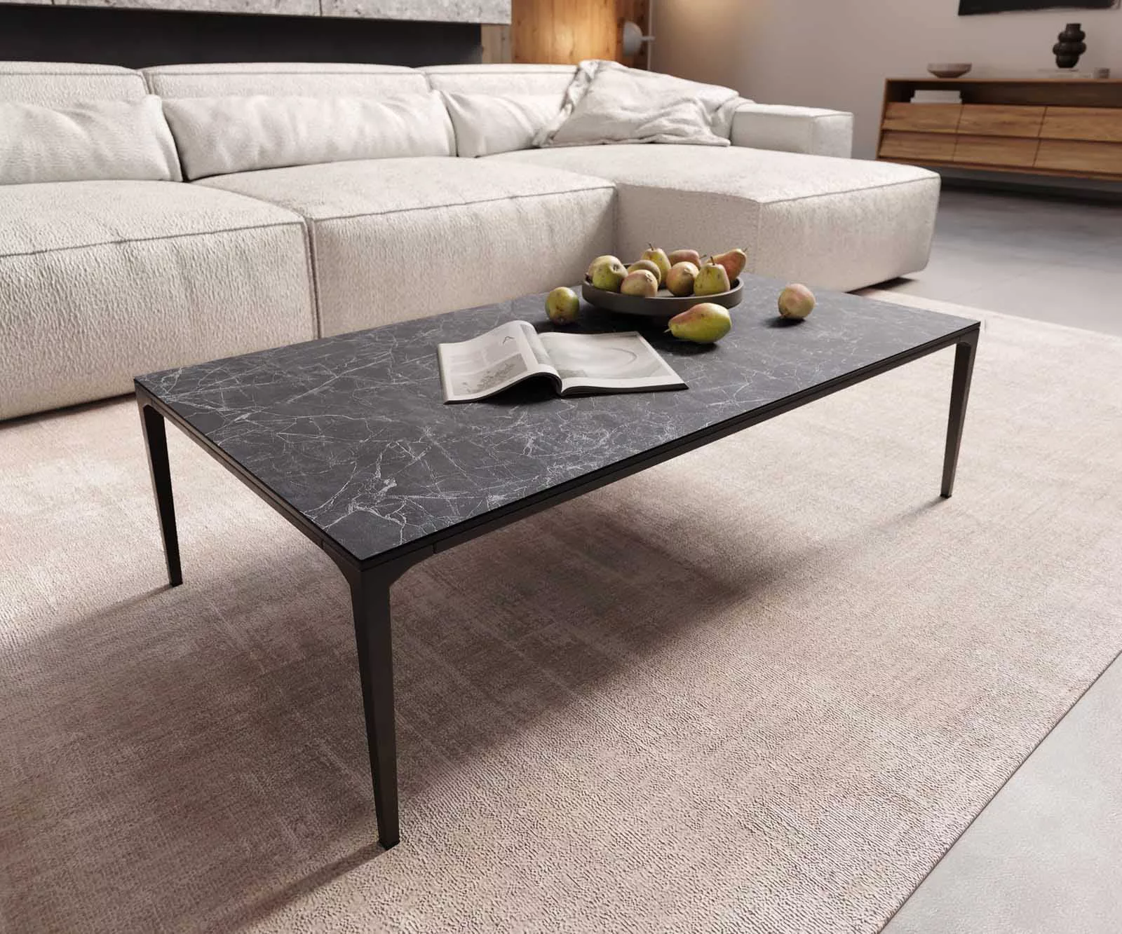 Couchtisch Levente 110x60 cm Keramik Laminam®Nero Greco Anthrazit Gestell M günstig online kaufen