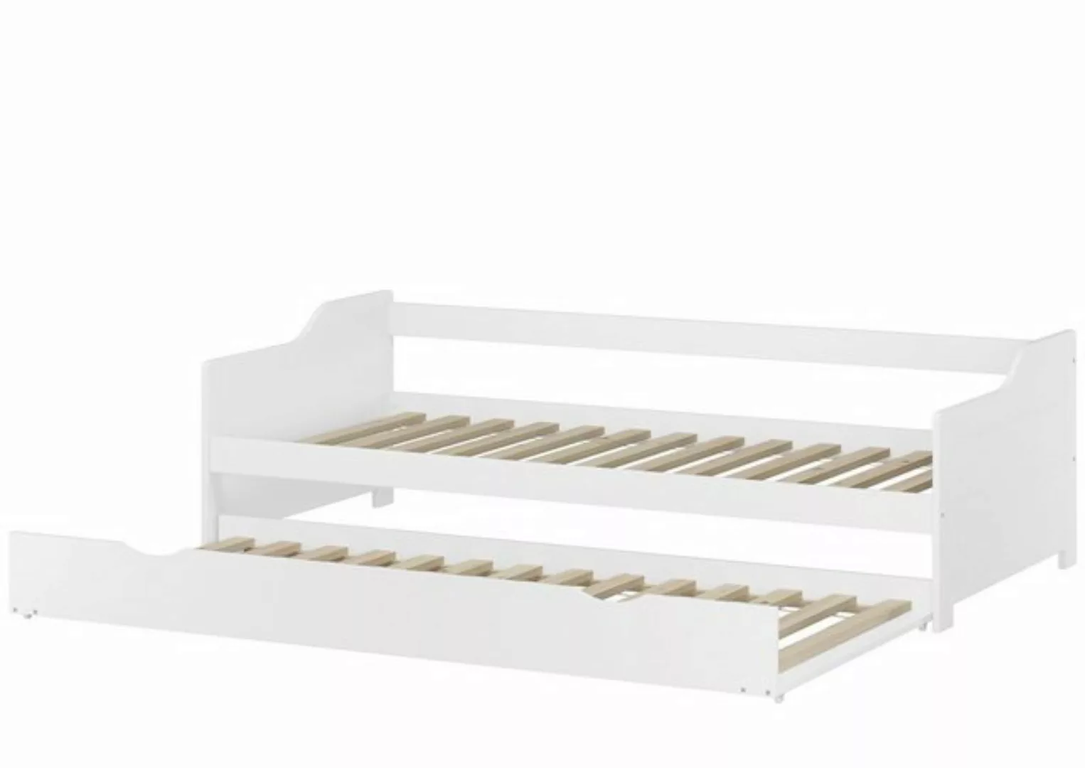 ERST-HOLZ Bett Weißes Sofabett mit zweitem Schlafplatz 90x200, Kieferwaschw günstig online kaufen