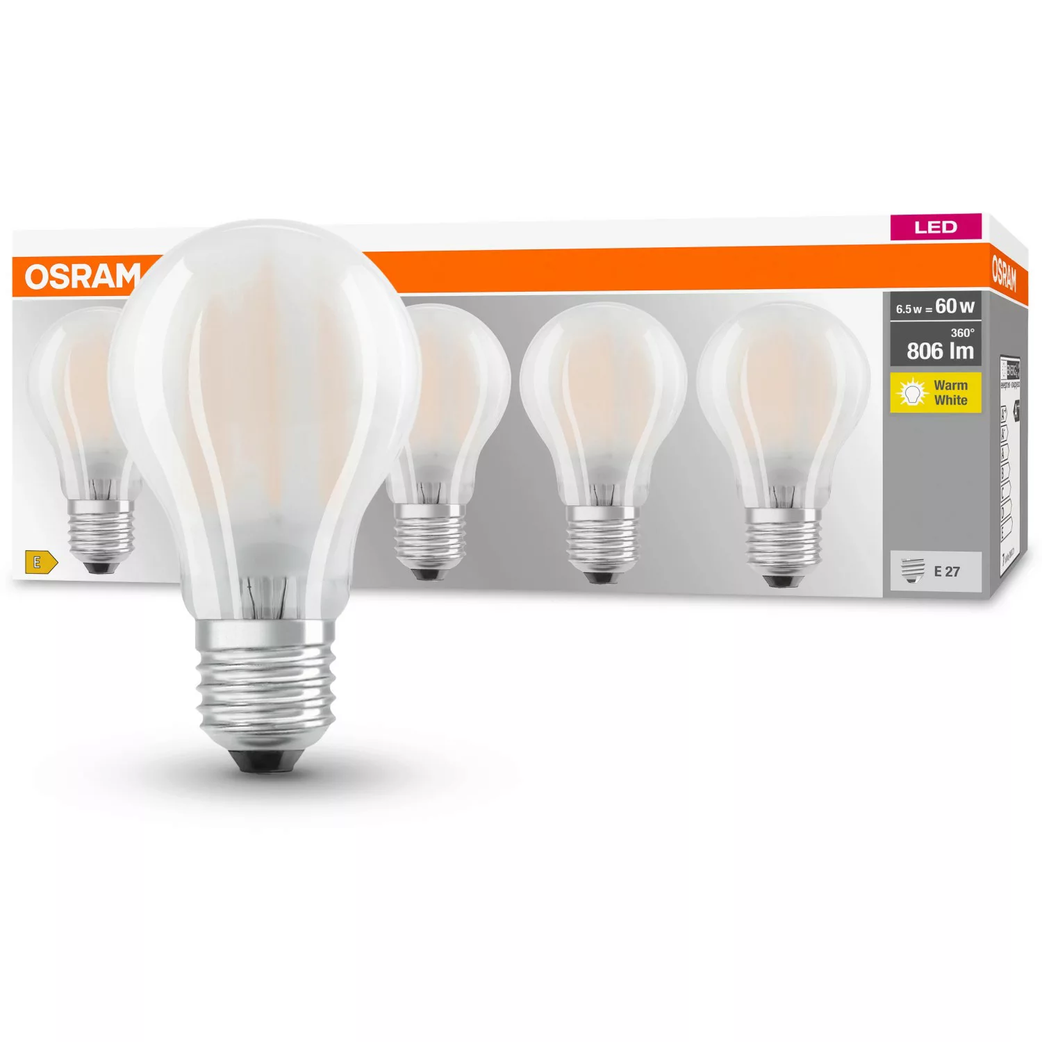 OSRAM LED-Lampe Classic E27 6,5W 2.700K 806lm 5er günstig online kaufen