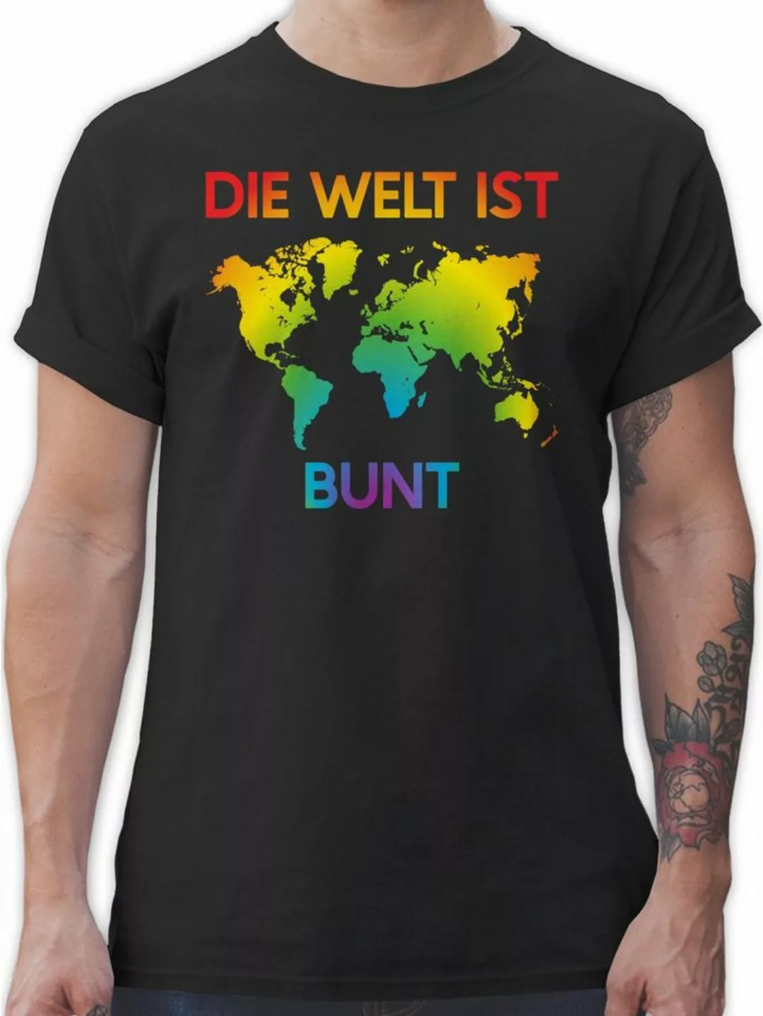 Shirtracer T-Shirt Die Welt ist bunt – Regenbogen Farben LGBT Kleidung günstig online kaufen