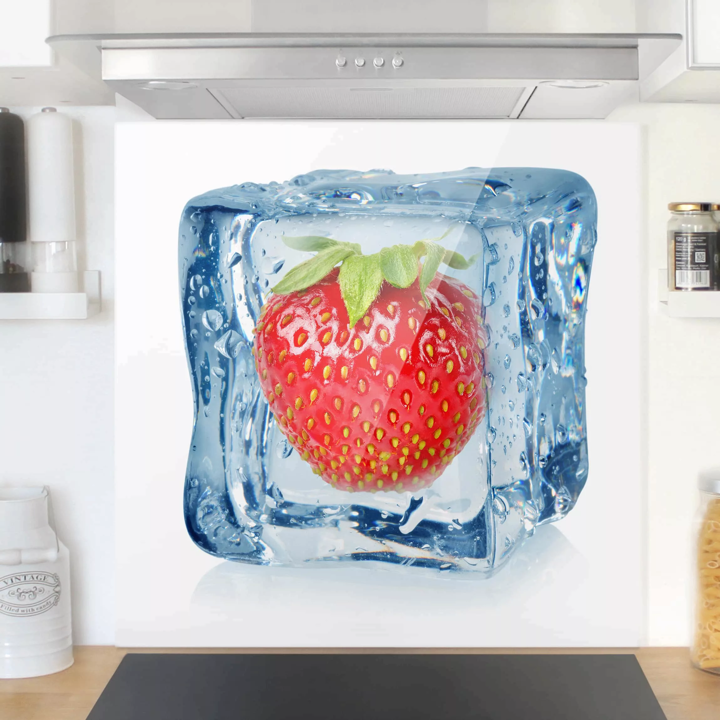 Spritzschutz Erdbeere im Eiswürfel günstig online kaufen