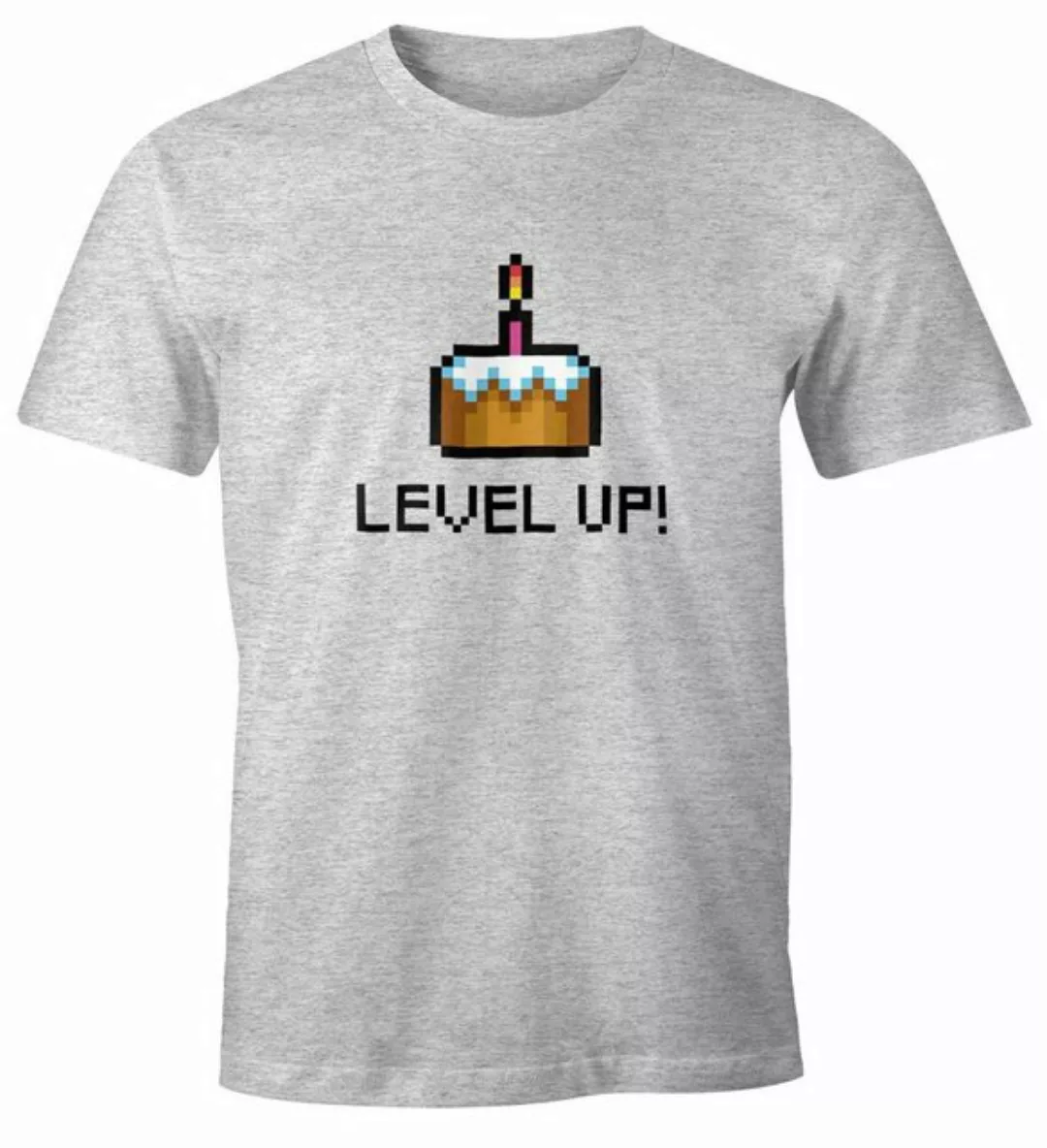 MoonWorks Print-Shirt Herren T-Shirt Geburtstag Level Up Pixel-Torte Retro günstig online kaufen