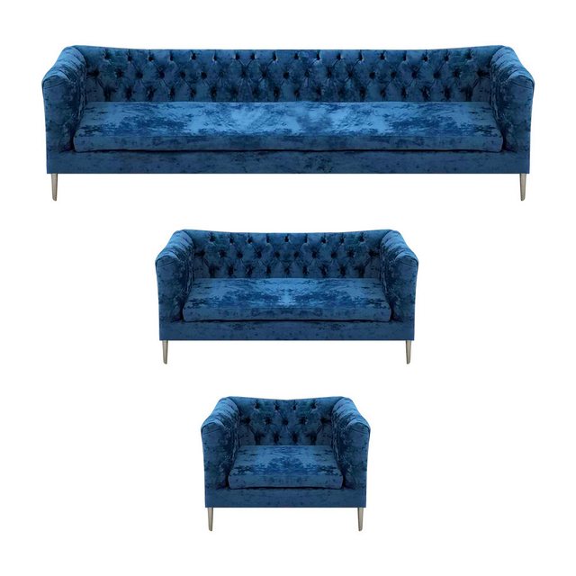 JVmoebel Chesterfield-Sofa Set 4tlg Modern Blau Design Textil Stoff Chester günstig online kaufen