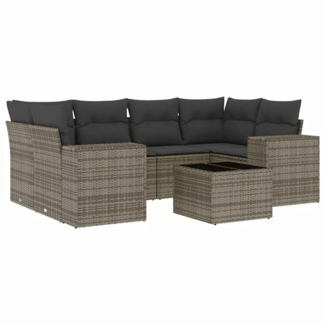 vidaXL Sofaelement 7-tlg. Garten-Sofagarnitur mit Kissen Grau Poly Rattan ( günstig online kaufen