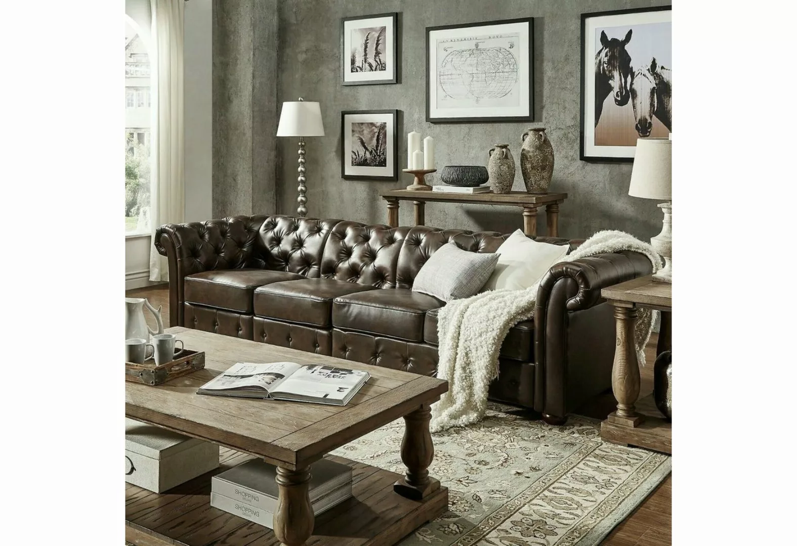 JVmoebel Big-Sofa Design Chesterfield XXL Big Sofa 5-Sitzer Couch Leder Cou günstig online kaufen