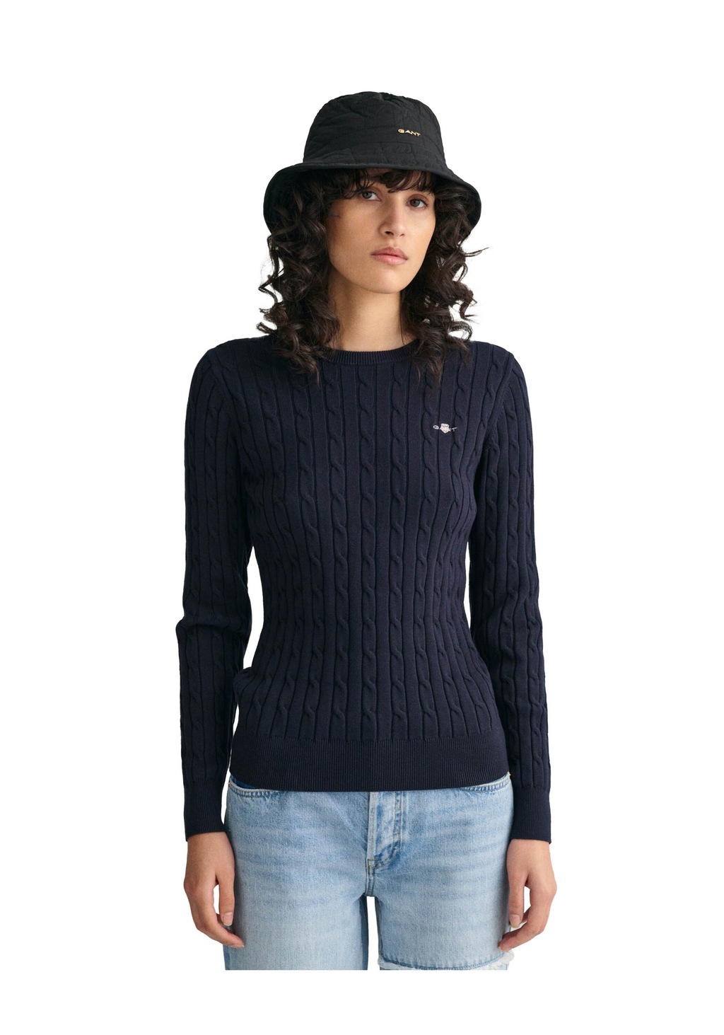 Gant Strickpullover STRETCH COTTON CABLE C-NECK mit Logostickerei auf der B günstig online kaufen